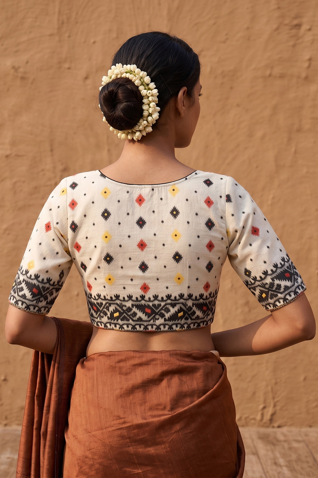 White Glass Sleeve Rasham Jamdani Blouse SN26WP114