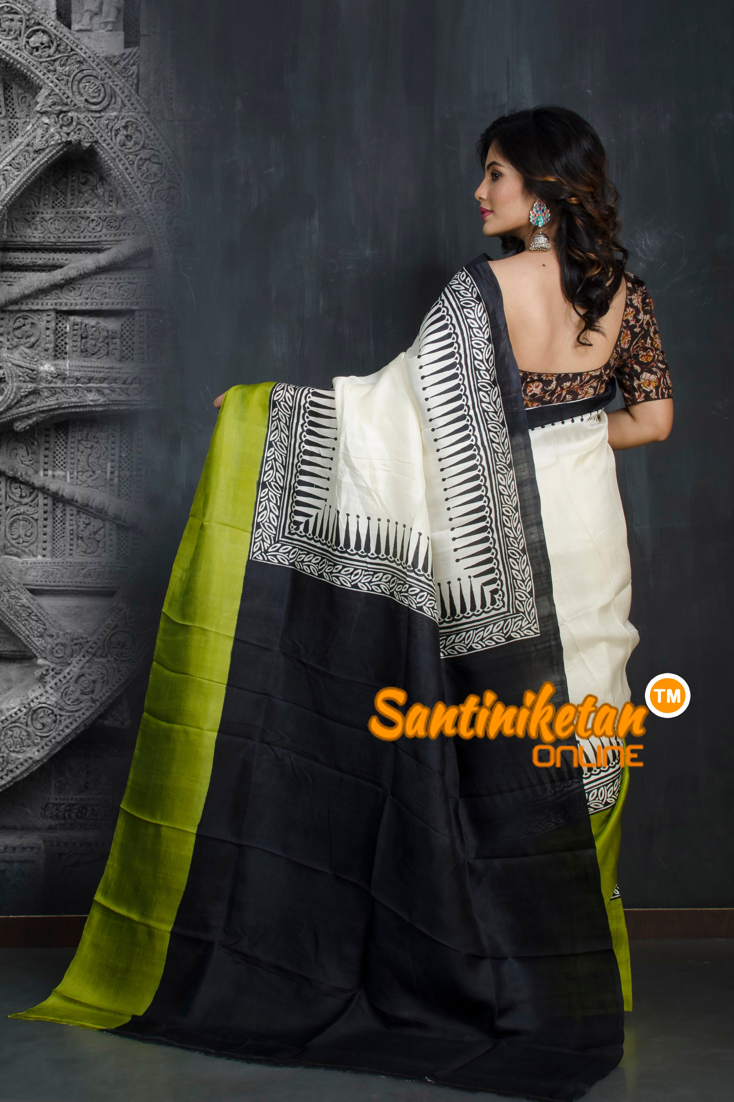 Hand Block On Murshidabad Silk SN20193320
