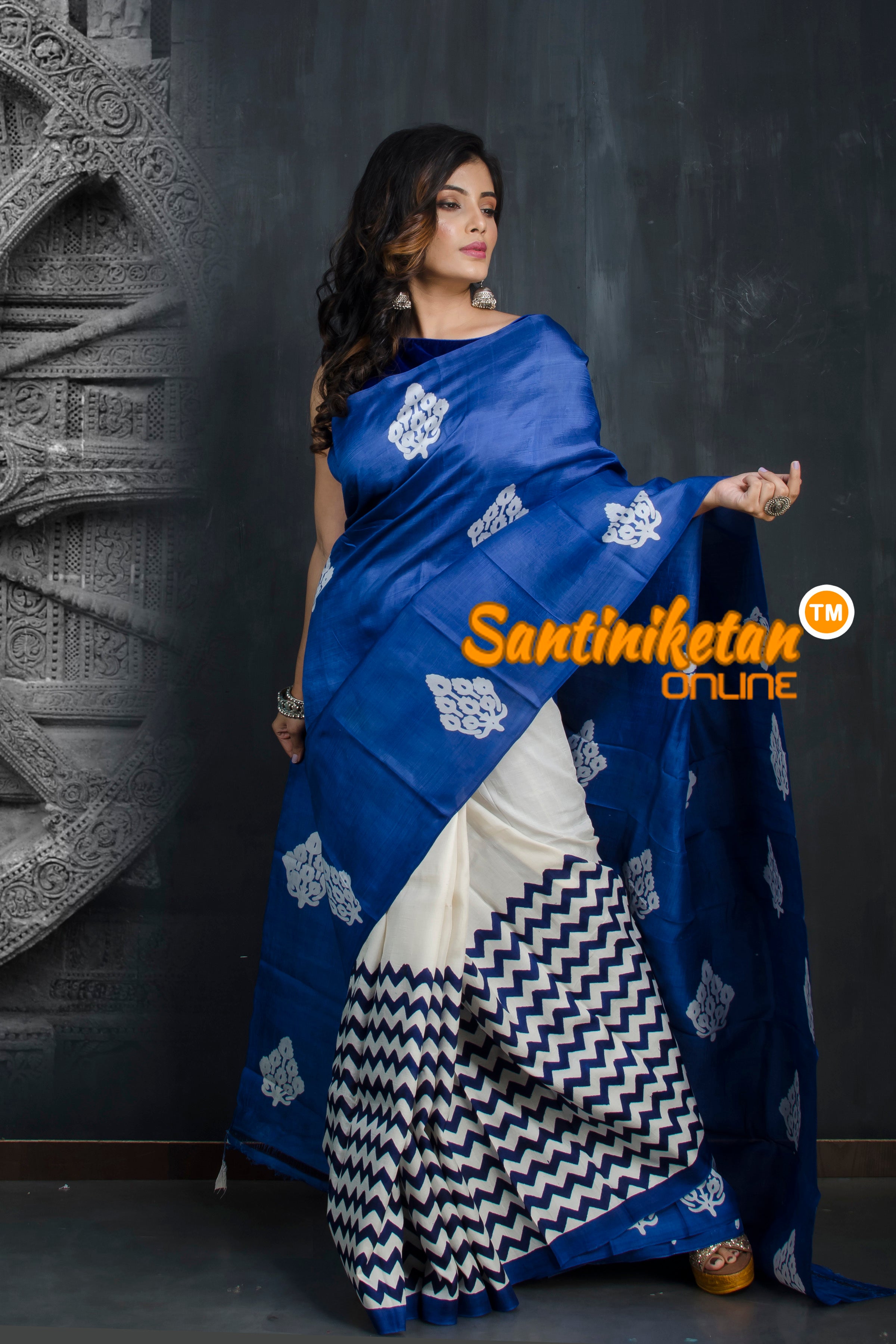 Hand Block On Murshidabad Silk SN20193396