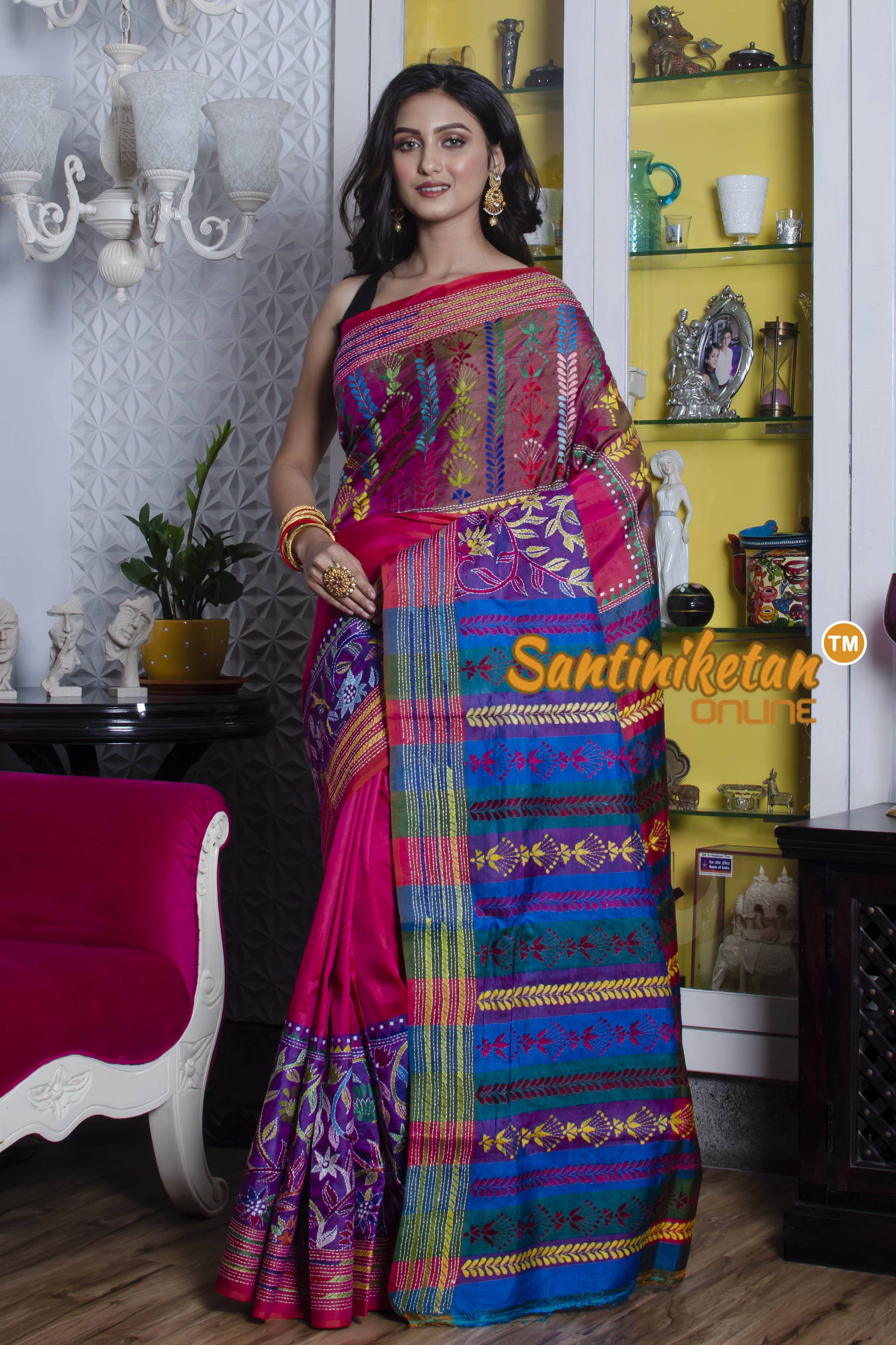 Katan Silk Kantha Stitch Saree SN20211303