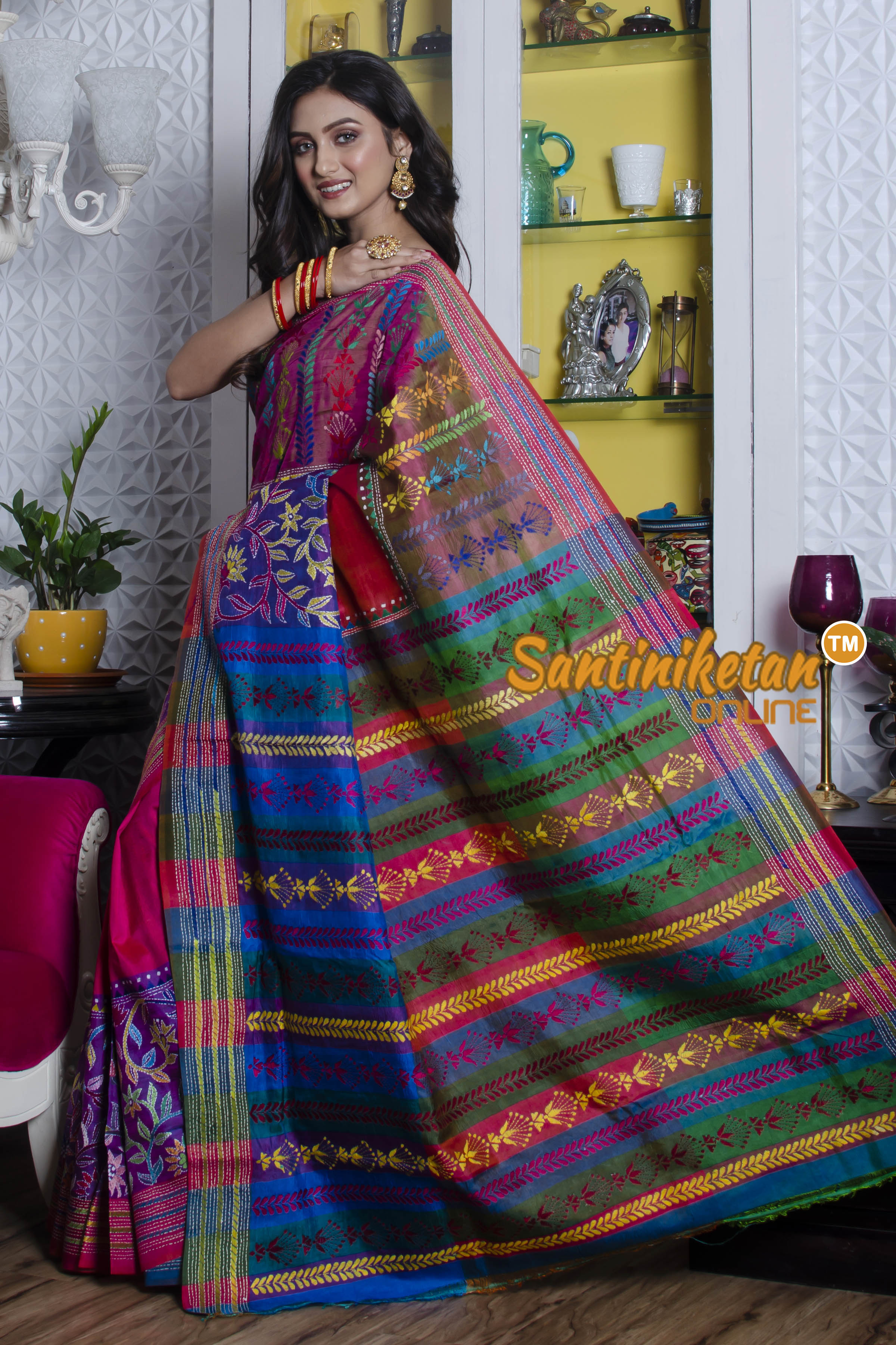 Katan Silk Kantha Stitch Saree SN20211303
