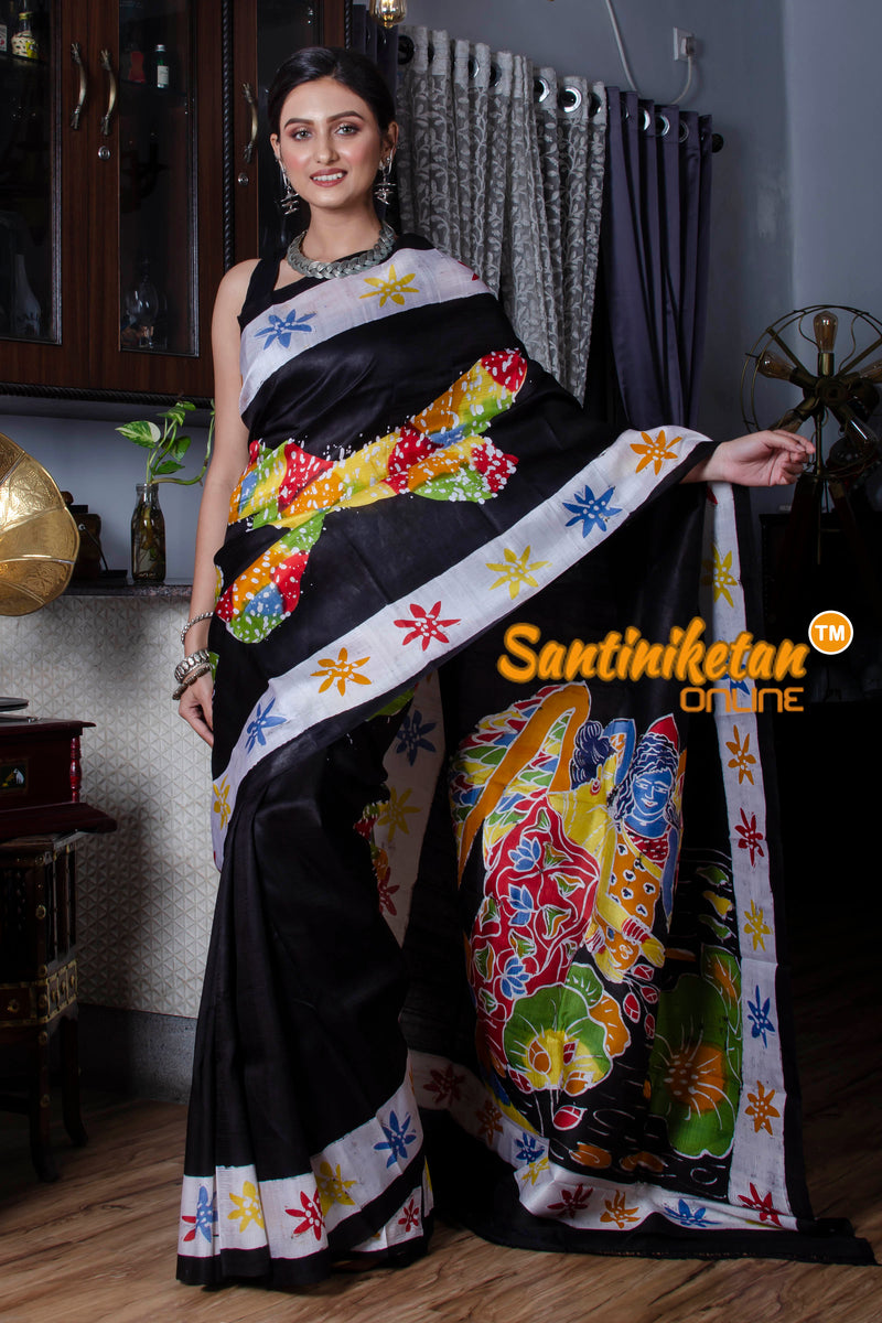 Hand Batik On Murshidabad Silk Saree SN20211454