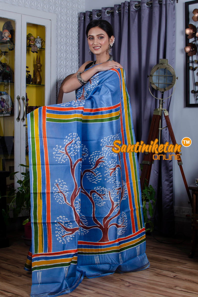 Hand Batik On Murshidabad Silk Saree SN20211491