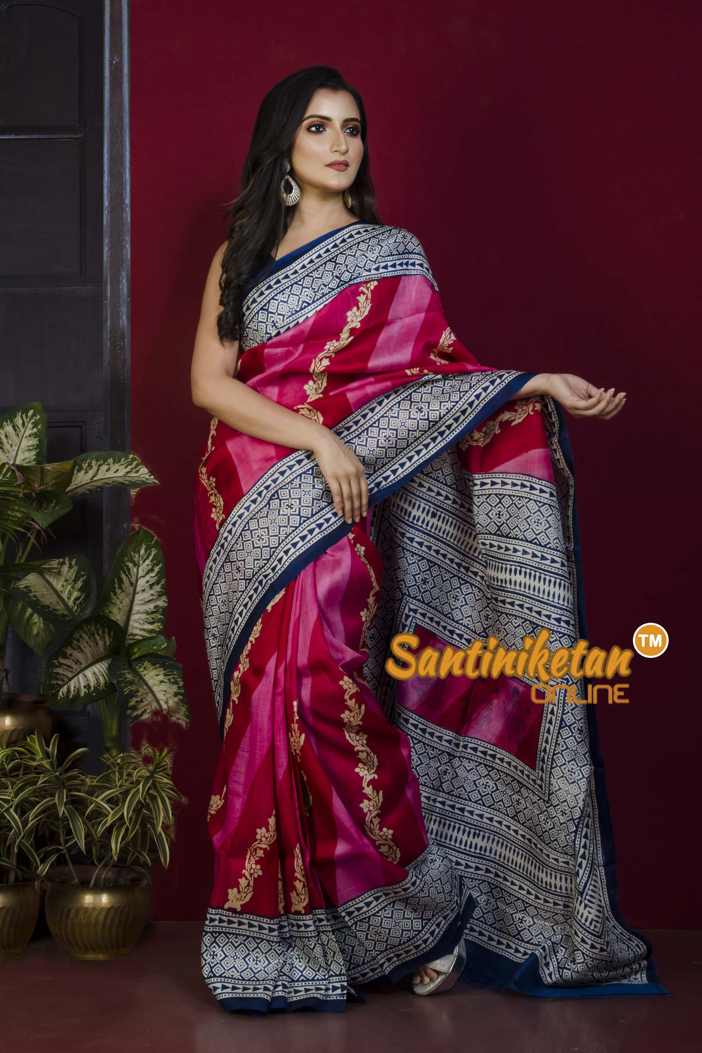 Hand Block On Murshidabad Silk SN20221259