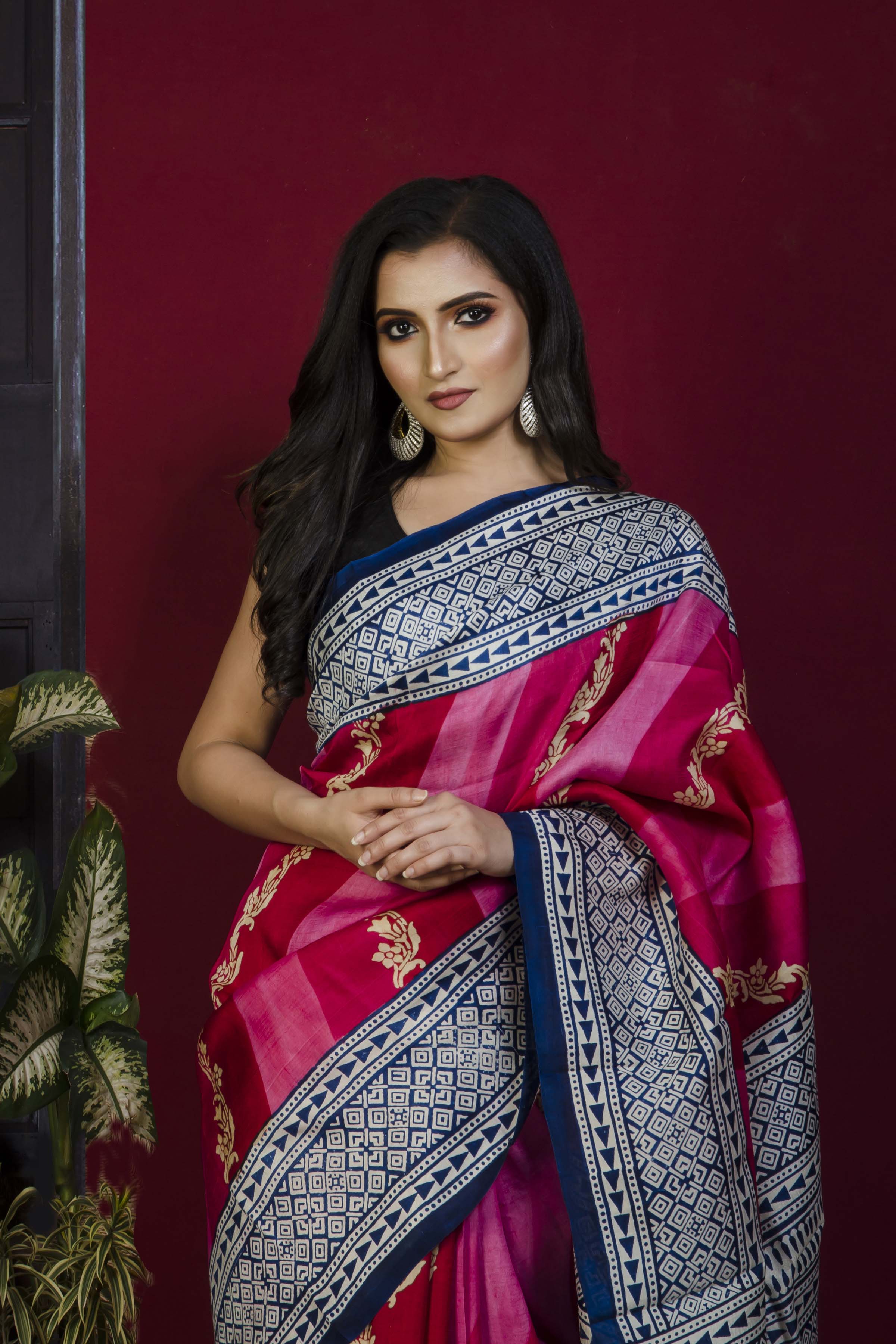 Hand Block On Murshidabad Silk SN20221259