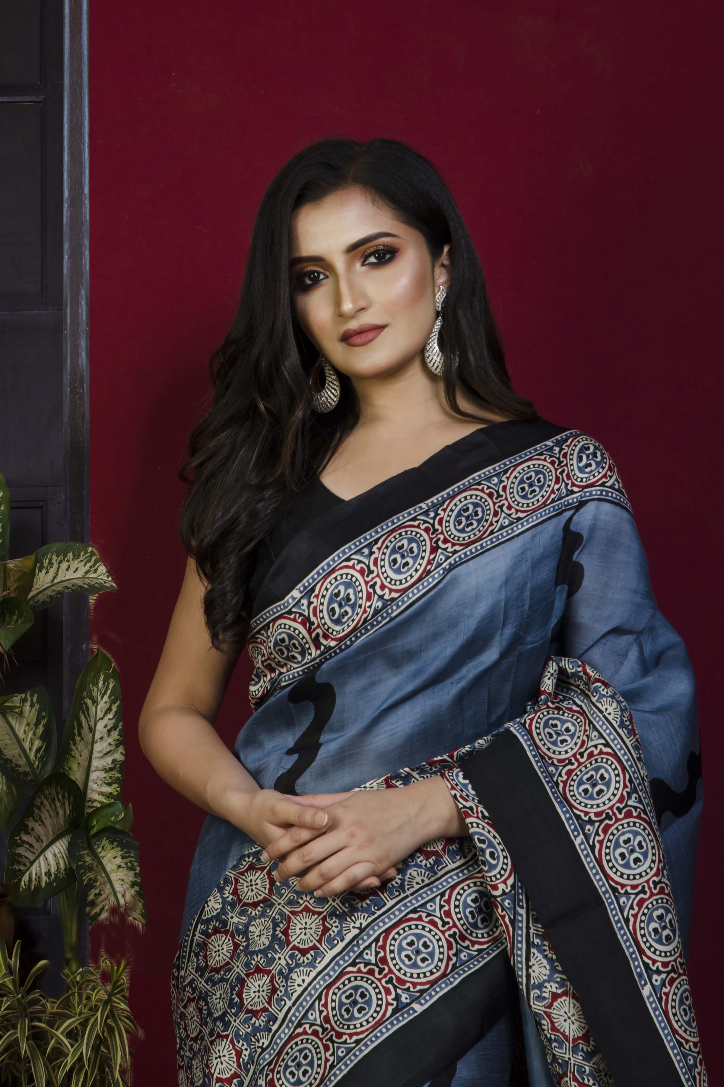 Hand Block On Murshidabad Silk SN20221275