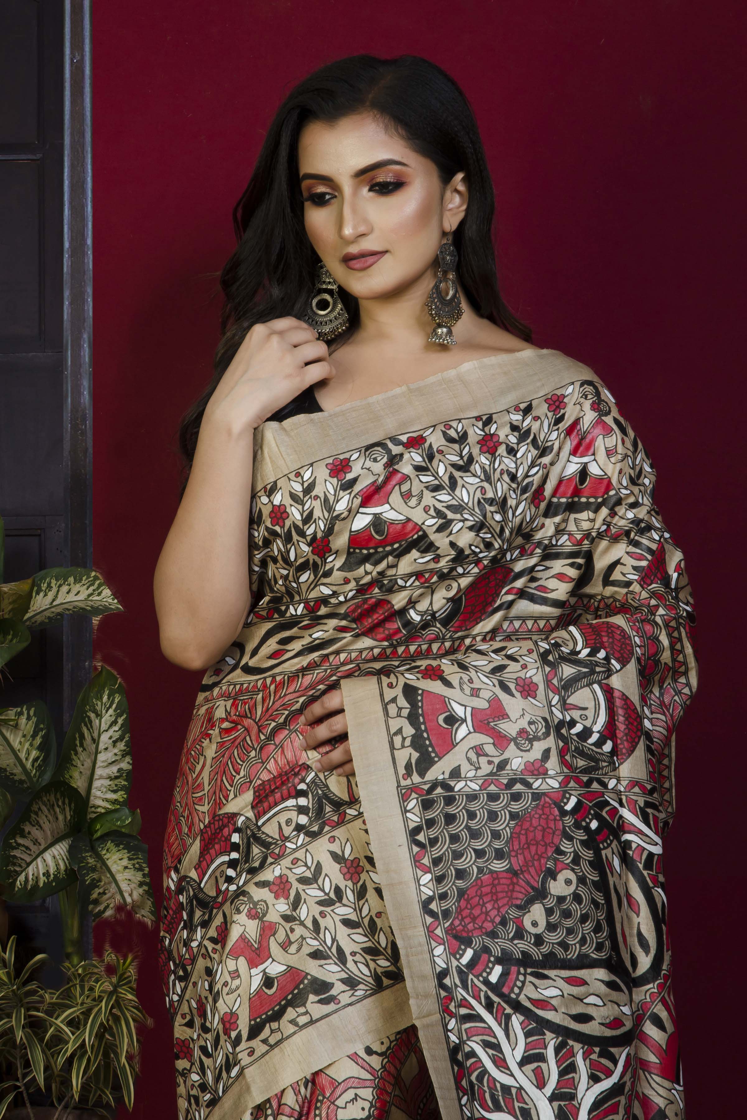 Pure Tussar Hand Painting Madhubani Saree SN20221368
