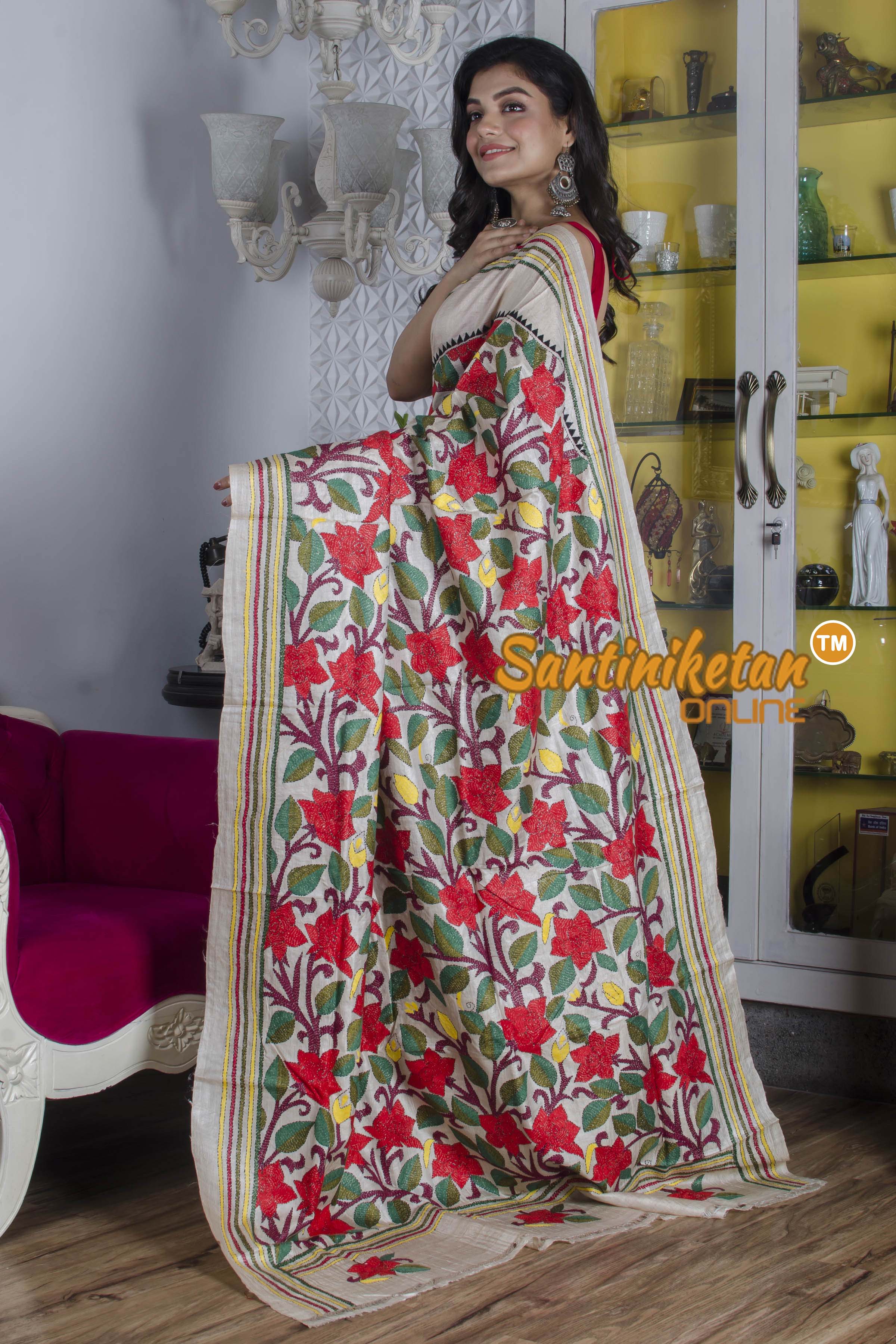 Gachi Tussar Silk Kantha Stitch Saree SN20223735