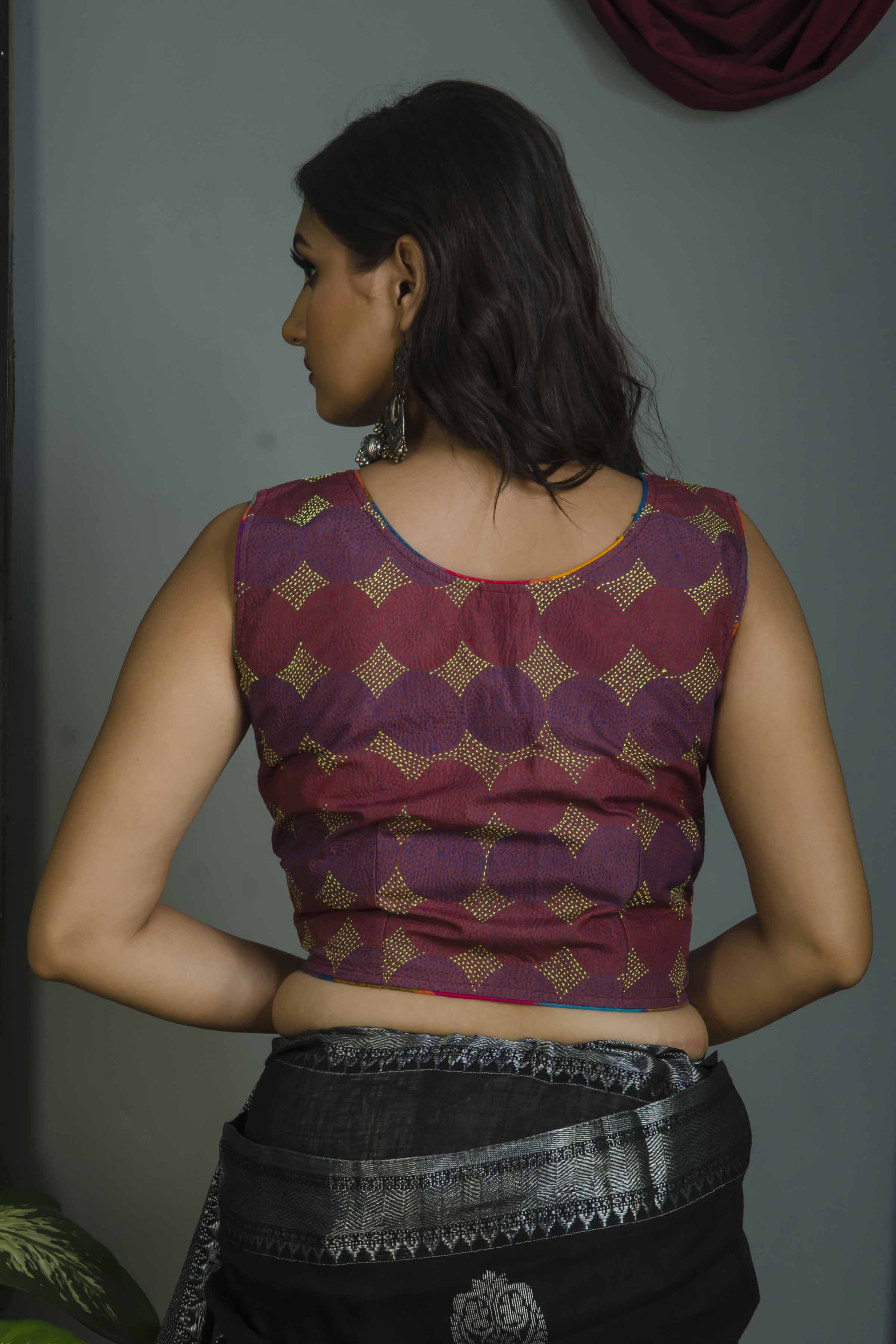 Sleeveless Kantha Stitch Blouse SN20224566