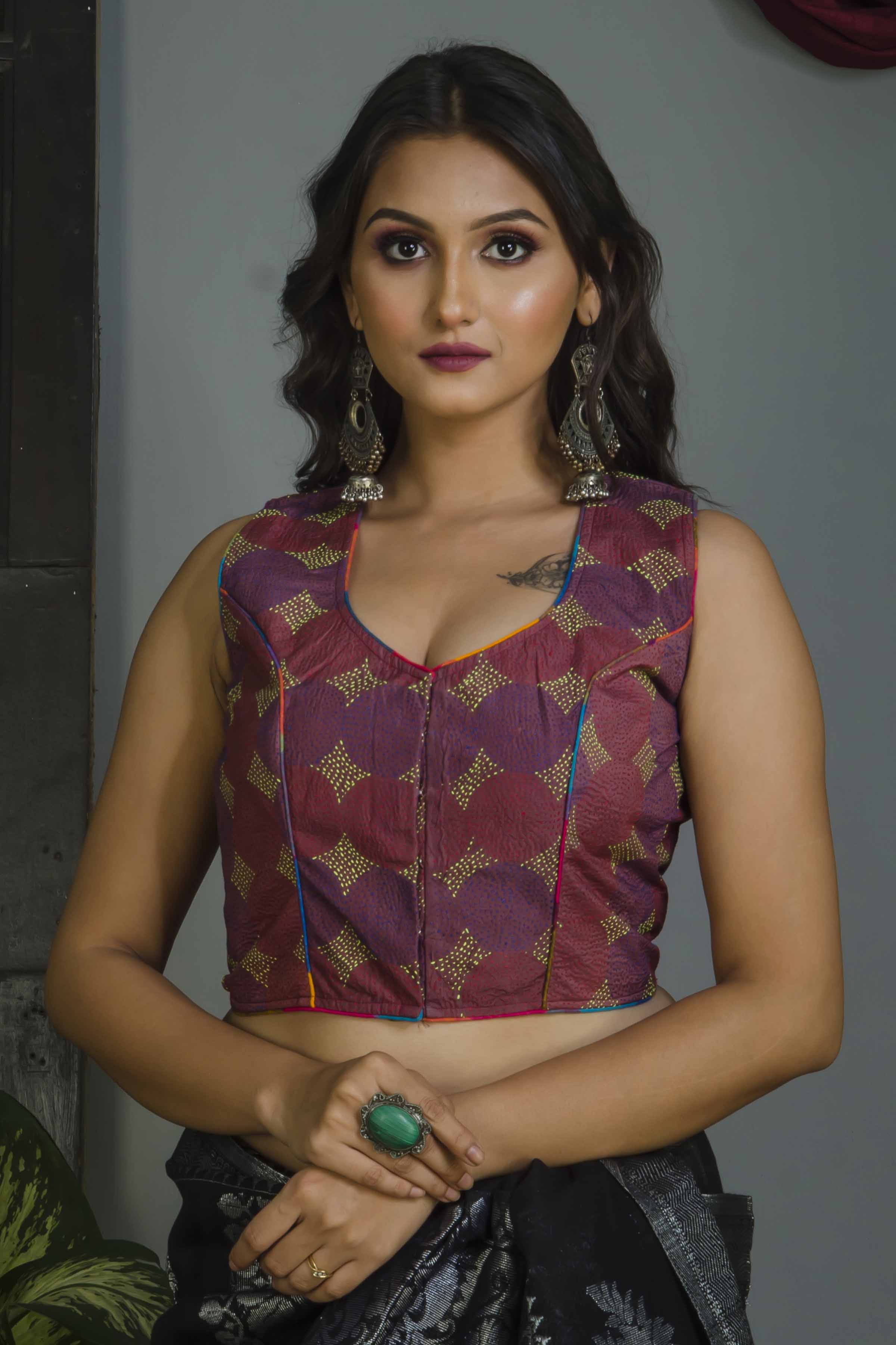 Sleeveless Kantha Stitch Blouse SN20224566