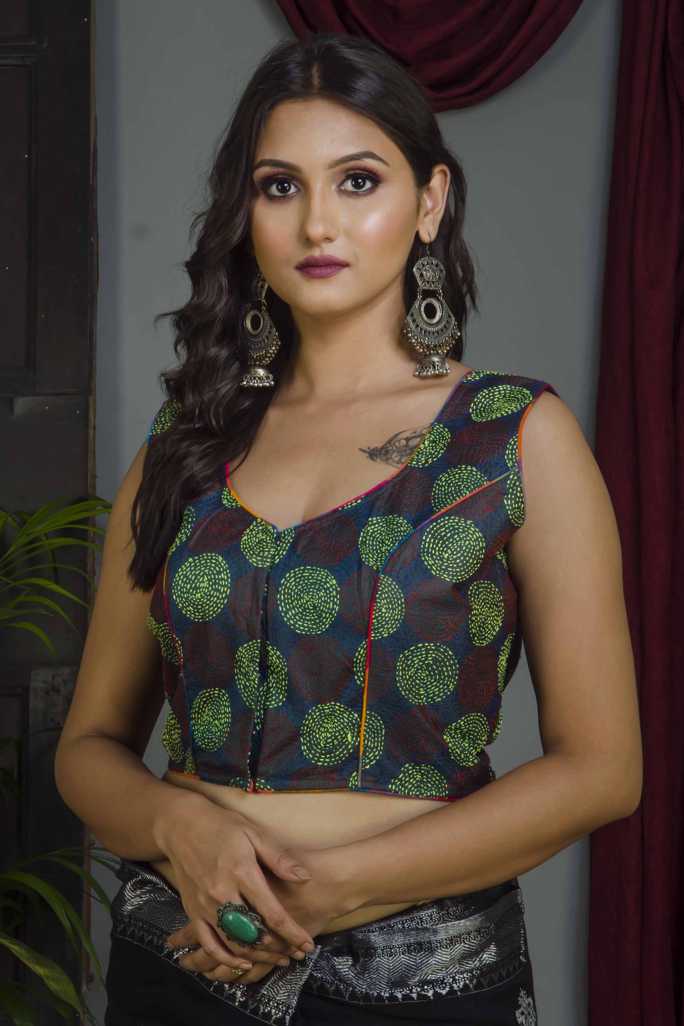 Sleeveless Kantha Stitch Blouse SN20224658