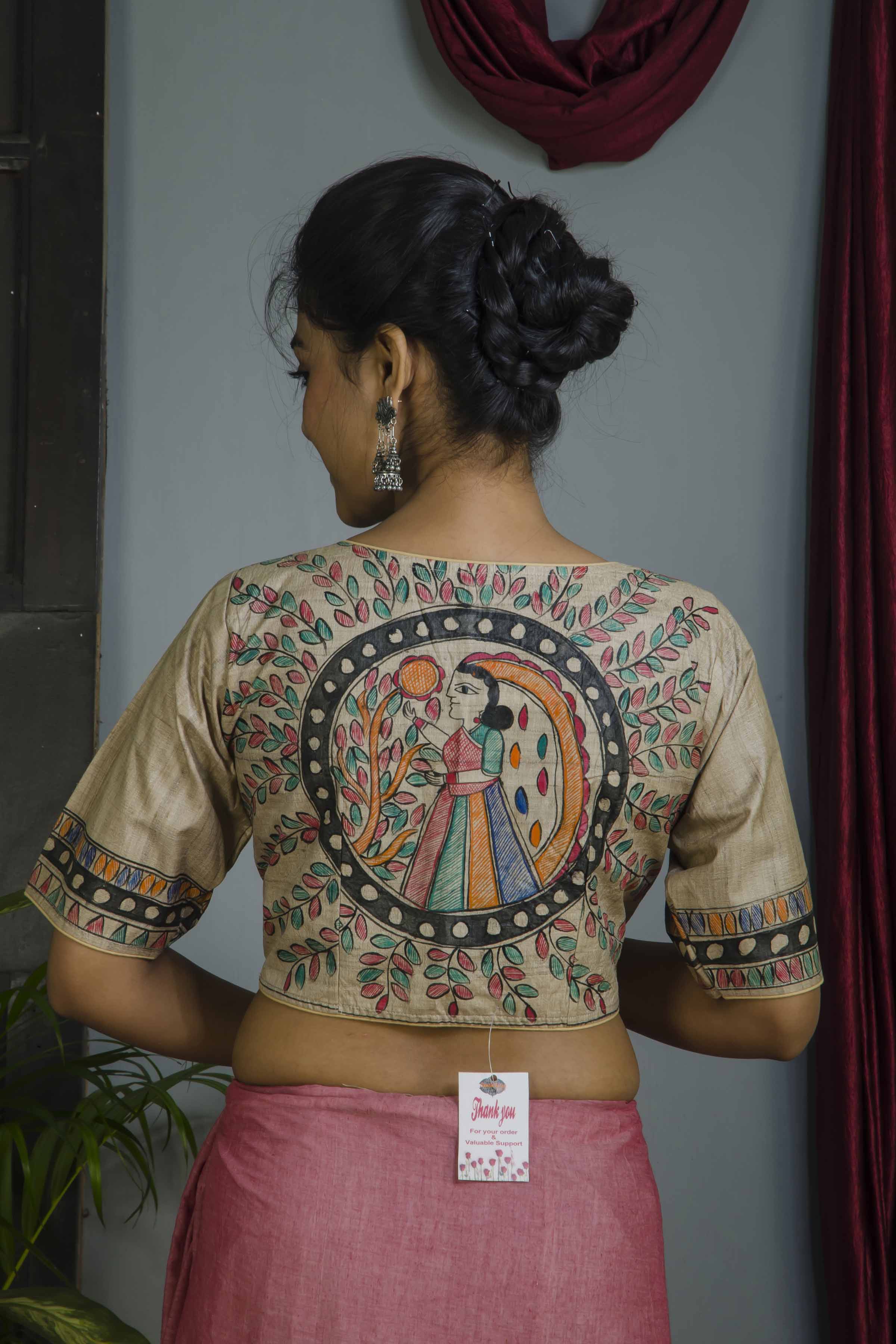 Pure Tussar Hand Madhubani Painting Blouse SN20224698