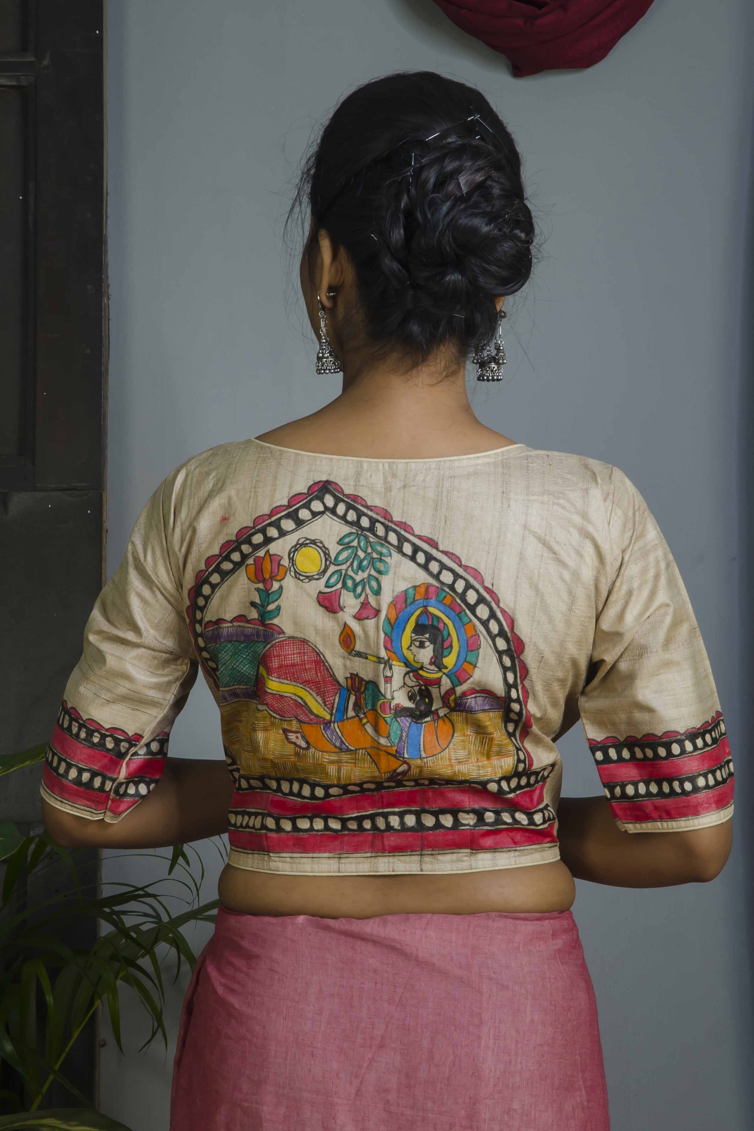 Pure Tussar Hand Madhubani Painting Blouse SN20224713