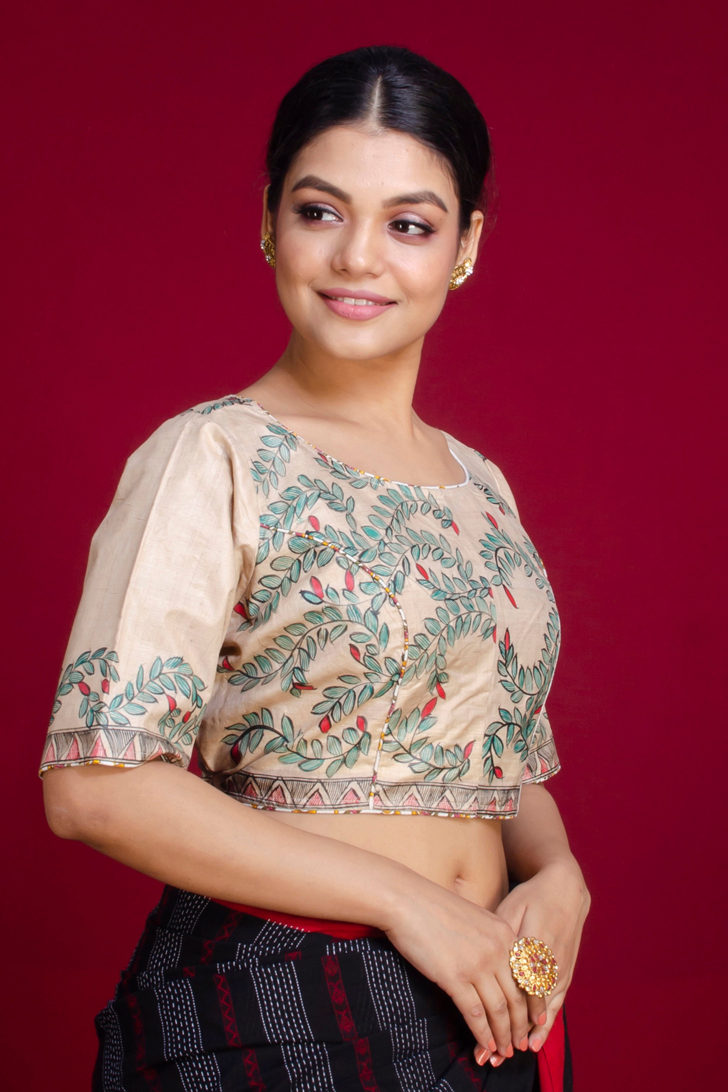 Pure Tussar Hand Madhubani Painting Blouse SN20225394
