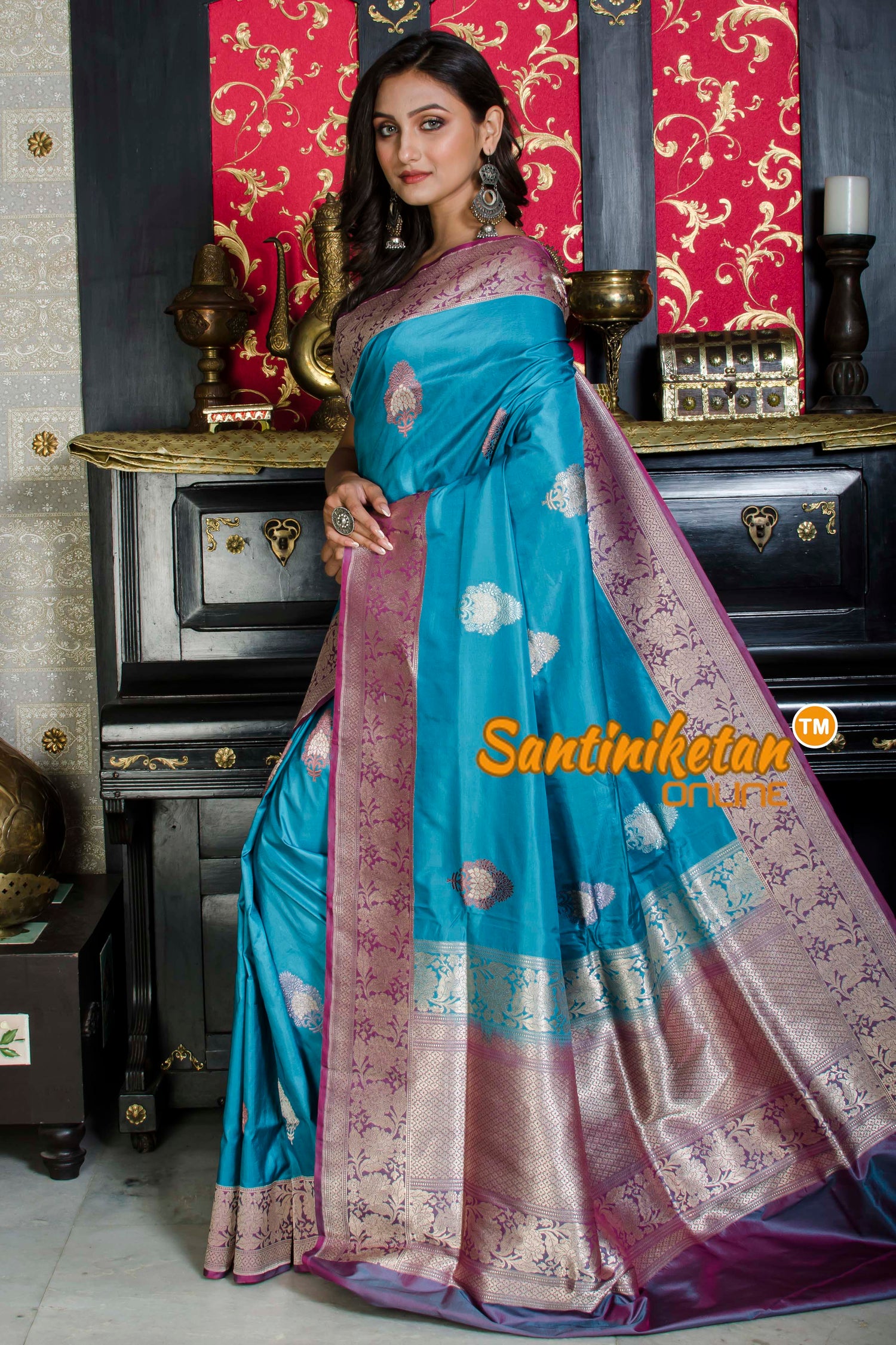 Sari SilkZari Zig Zag Kadhyal Style Border Meh 5 Col Buti SN20226137