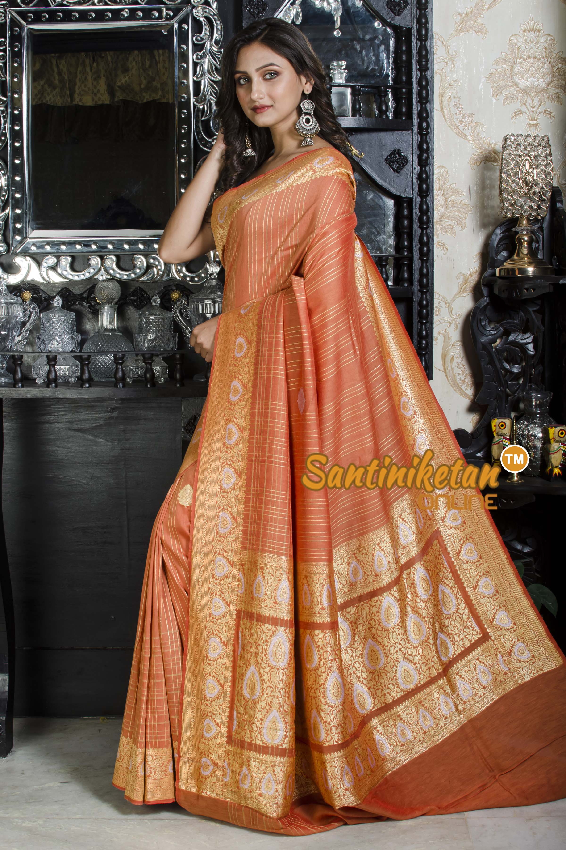 Sari Chiffon/Linen Banarasi Latar Border Checks Design SN20226307