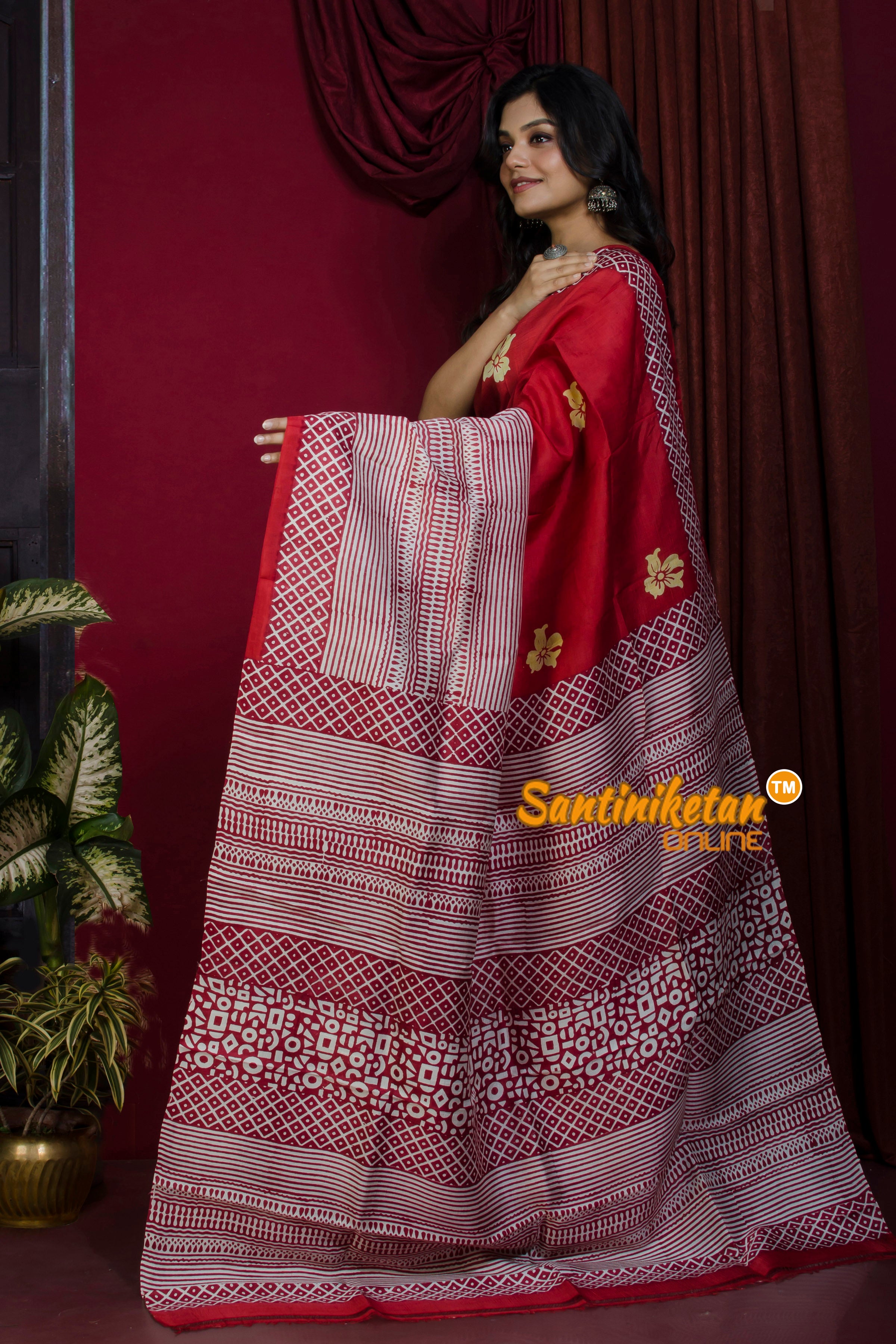 Hand Block Paint On Murshidabad Silk SN20226999