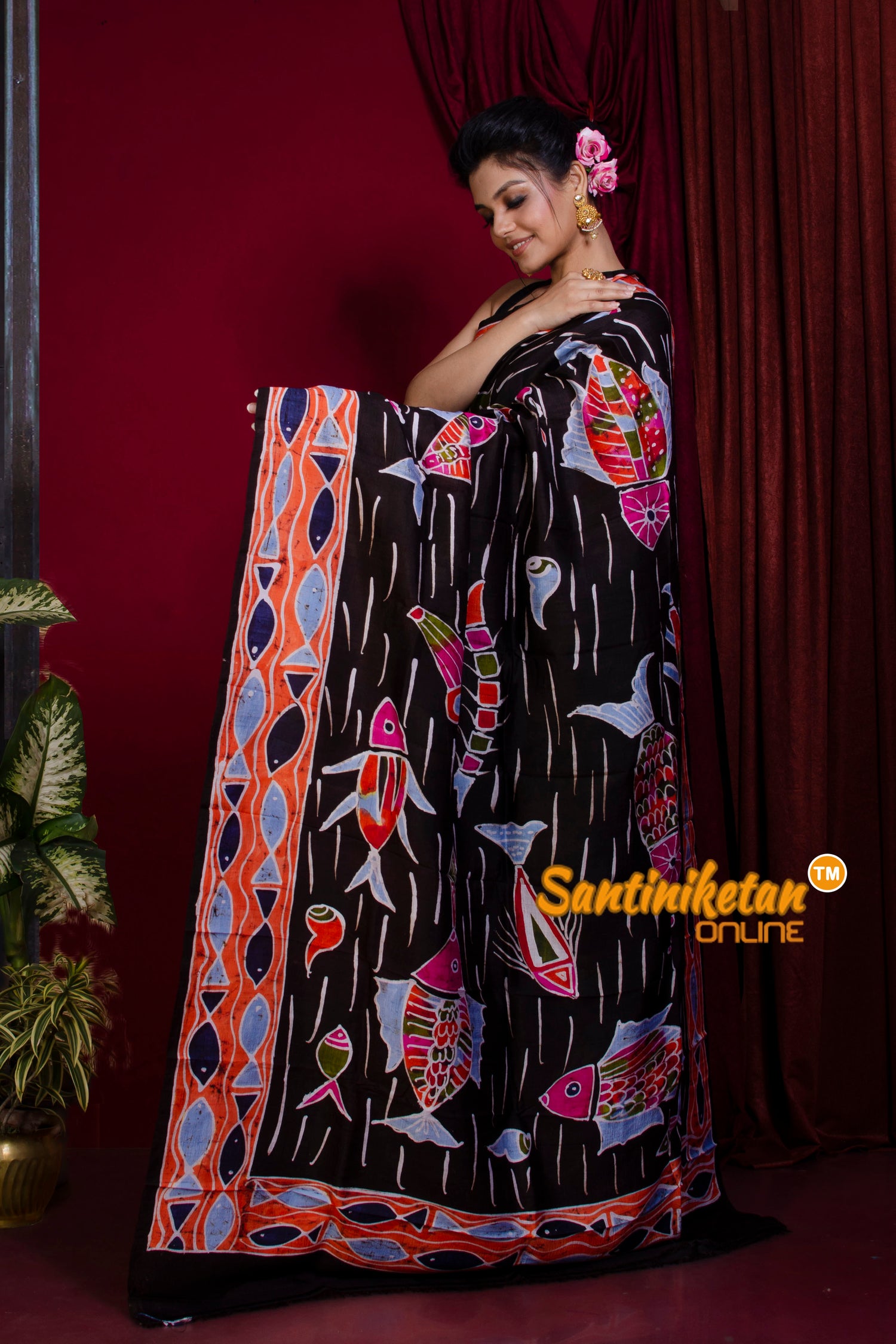 Hand Batik On Murshidabad Silk Saree SN20228308