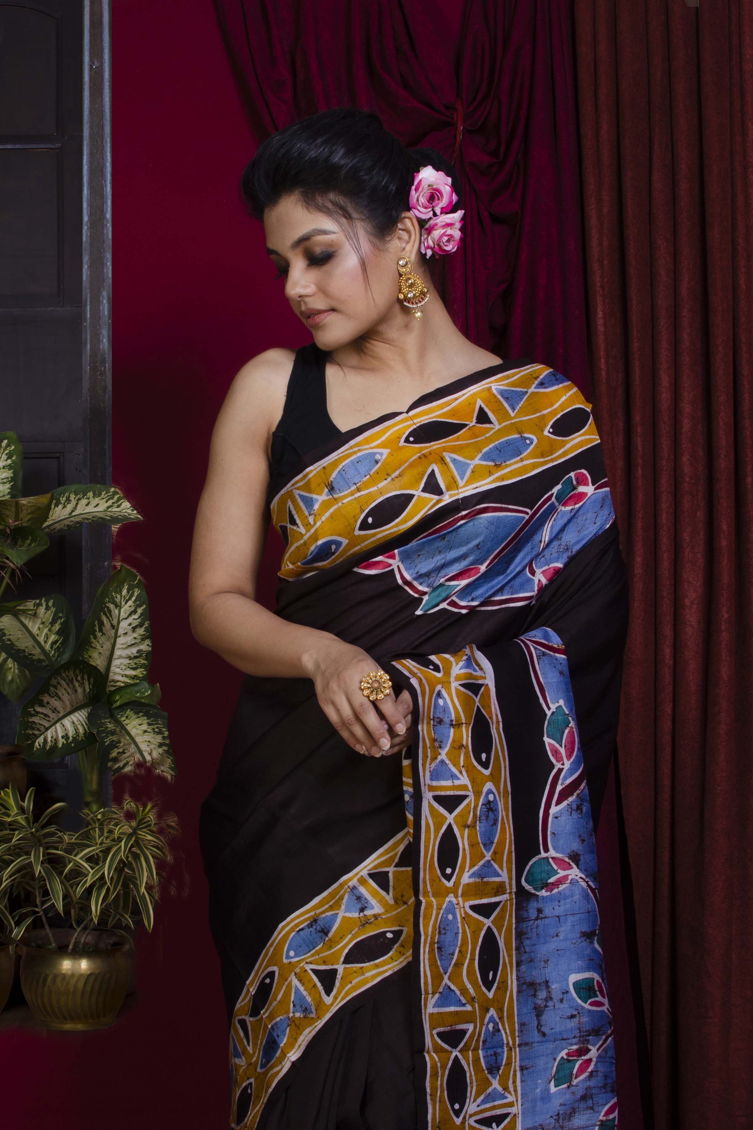 Hand Batik On Murshidabad Silk Saree SN20228334