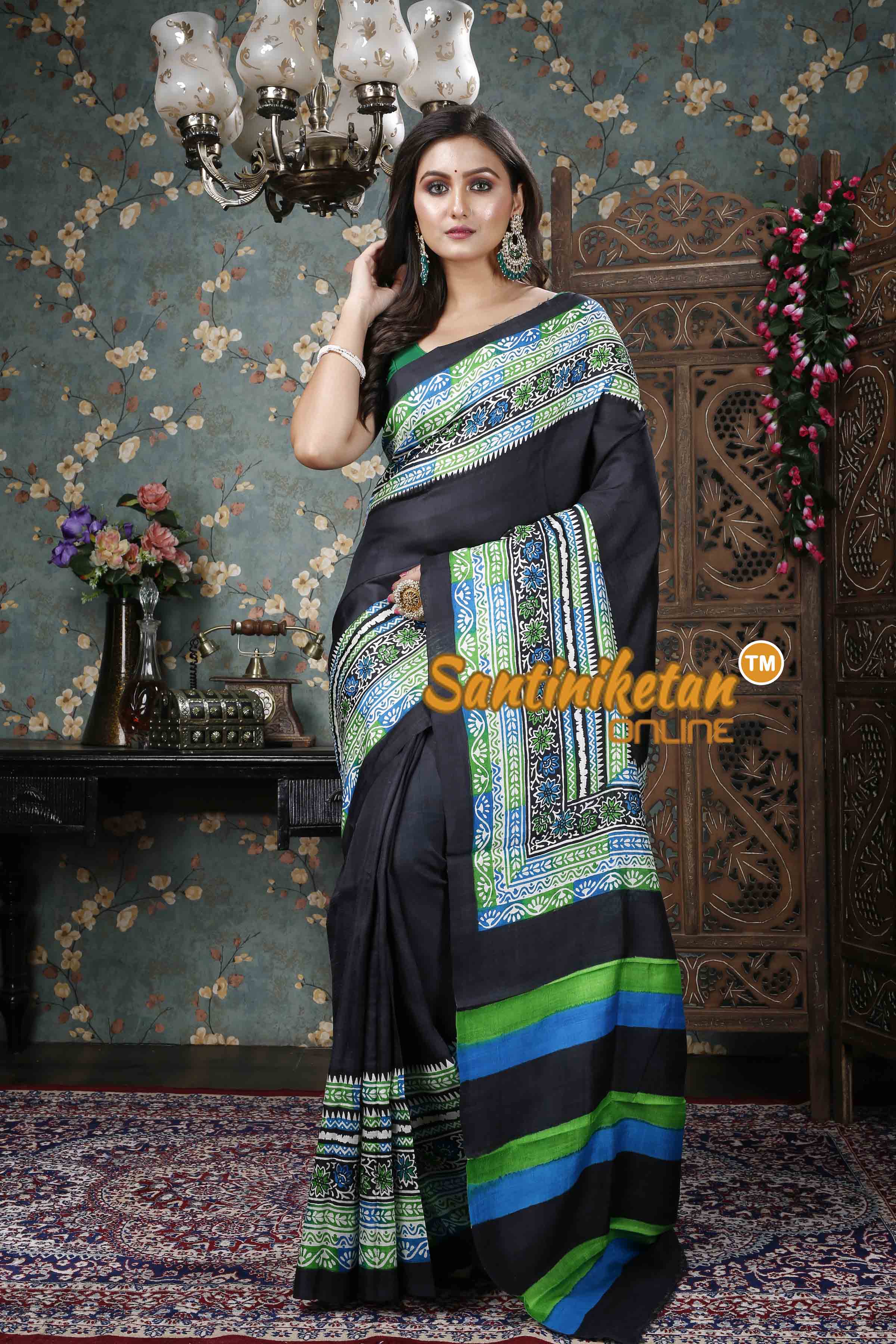 Hand Block On Murshidabad Silk SN20228799
