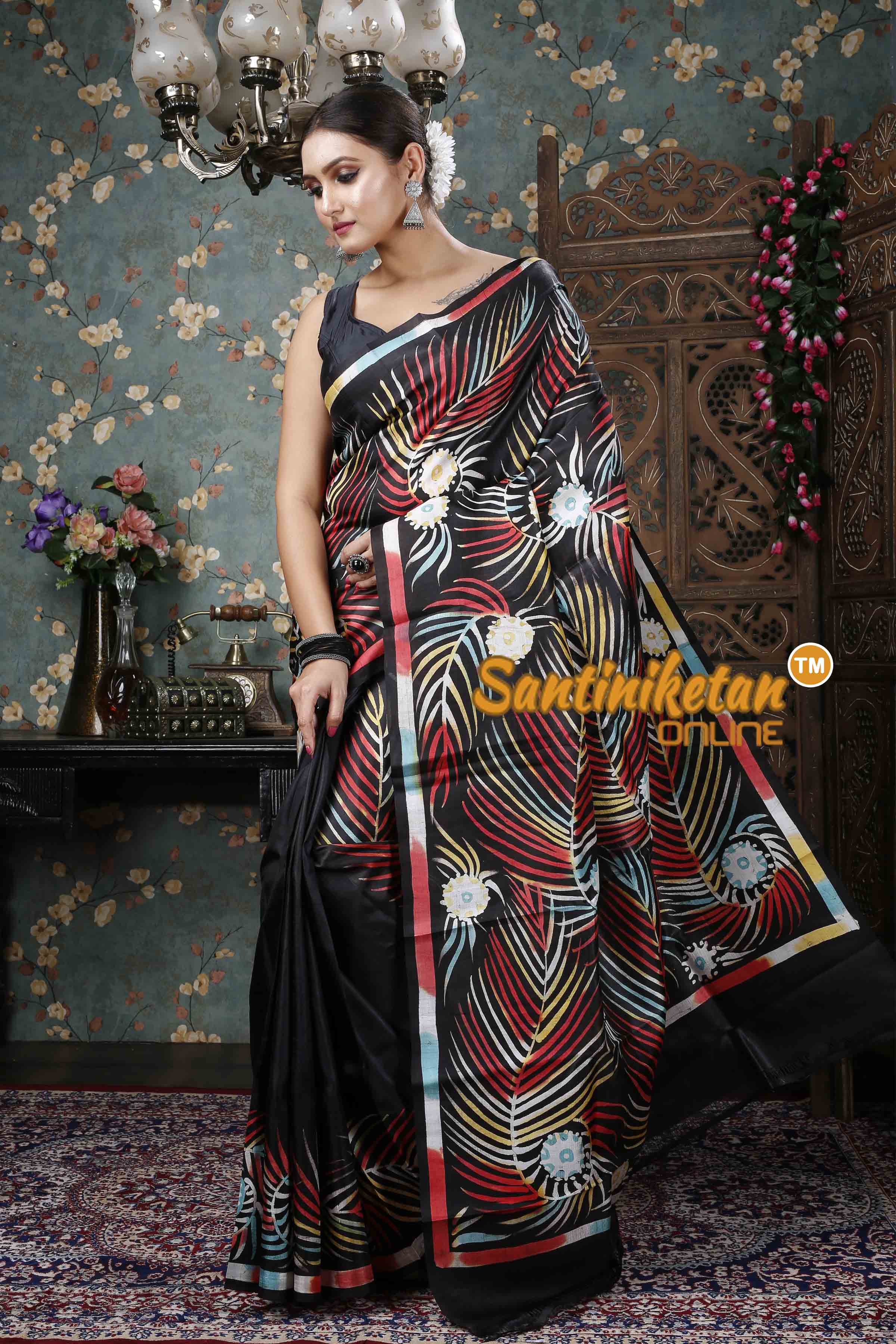 Hand Batik On Murshidabad Silk Saree SN20228897