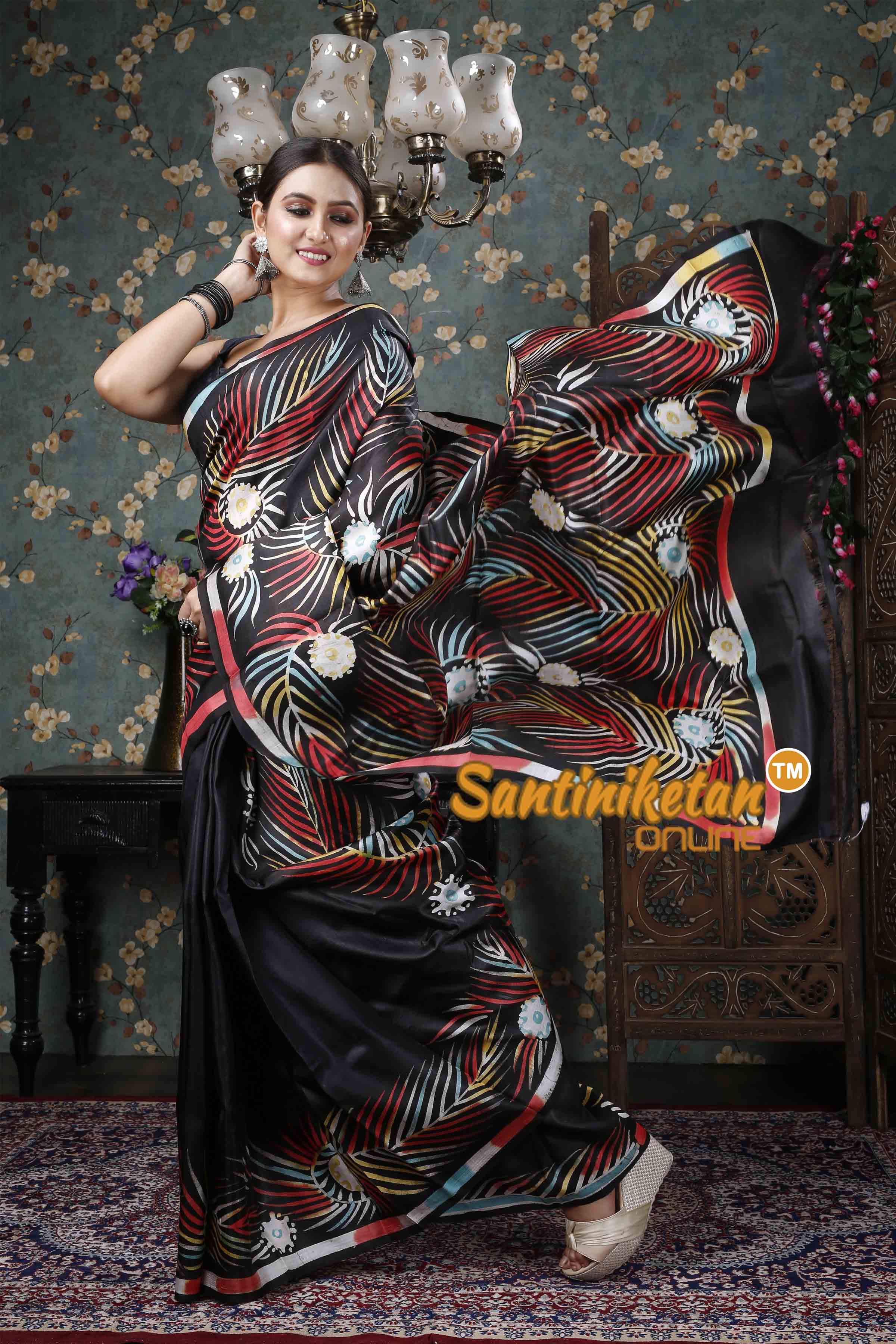 Hand Batik On Murshidabad Silk Saree SN20228897