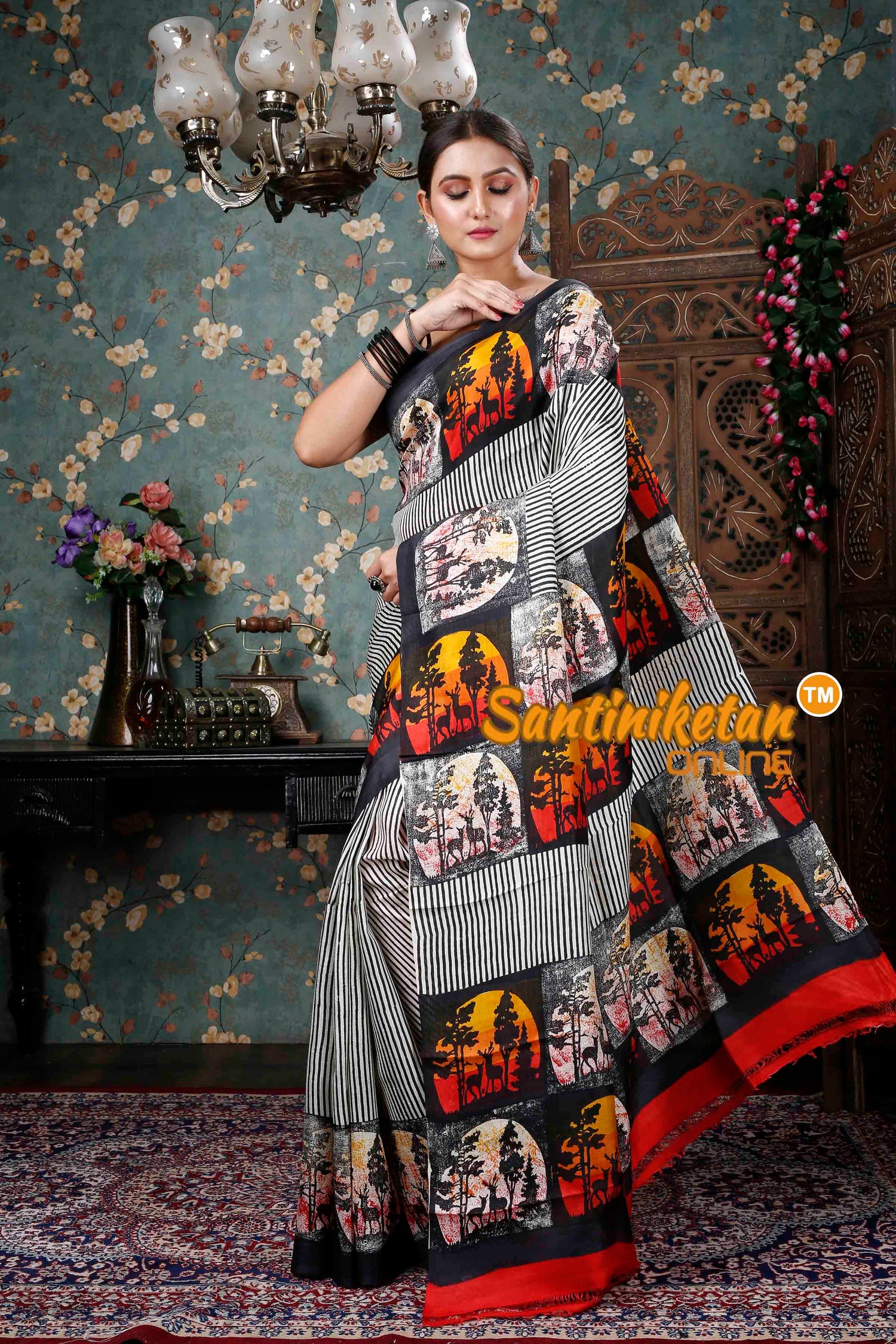 Hand Block On Murshidabad Silk SN20228926