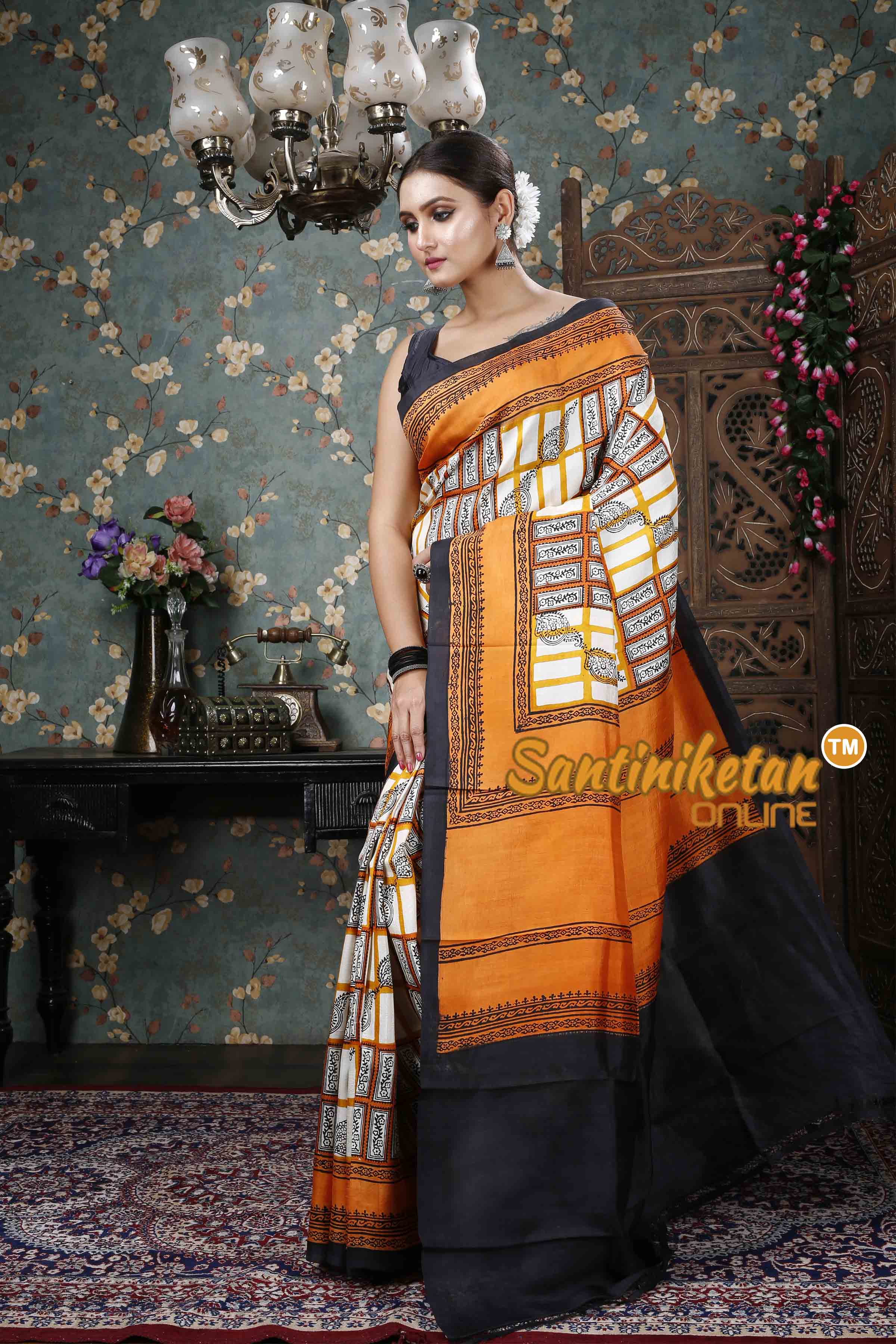Hand Block On Murshidabad Silk SN20228952