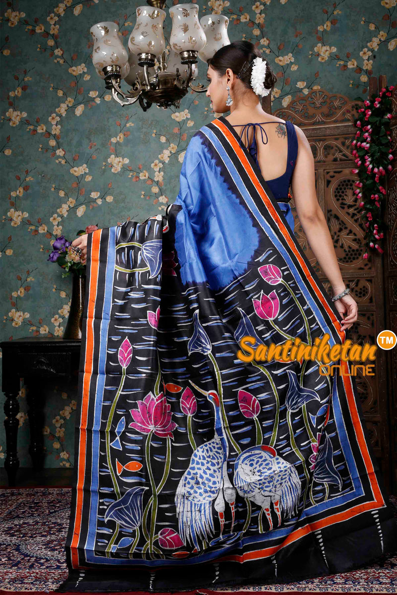Hand Batik On Murshidabad Silk Saree SN20229008