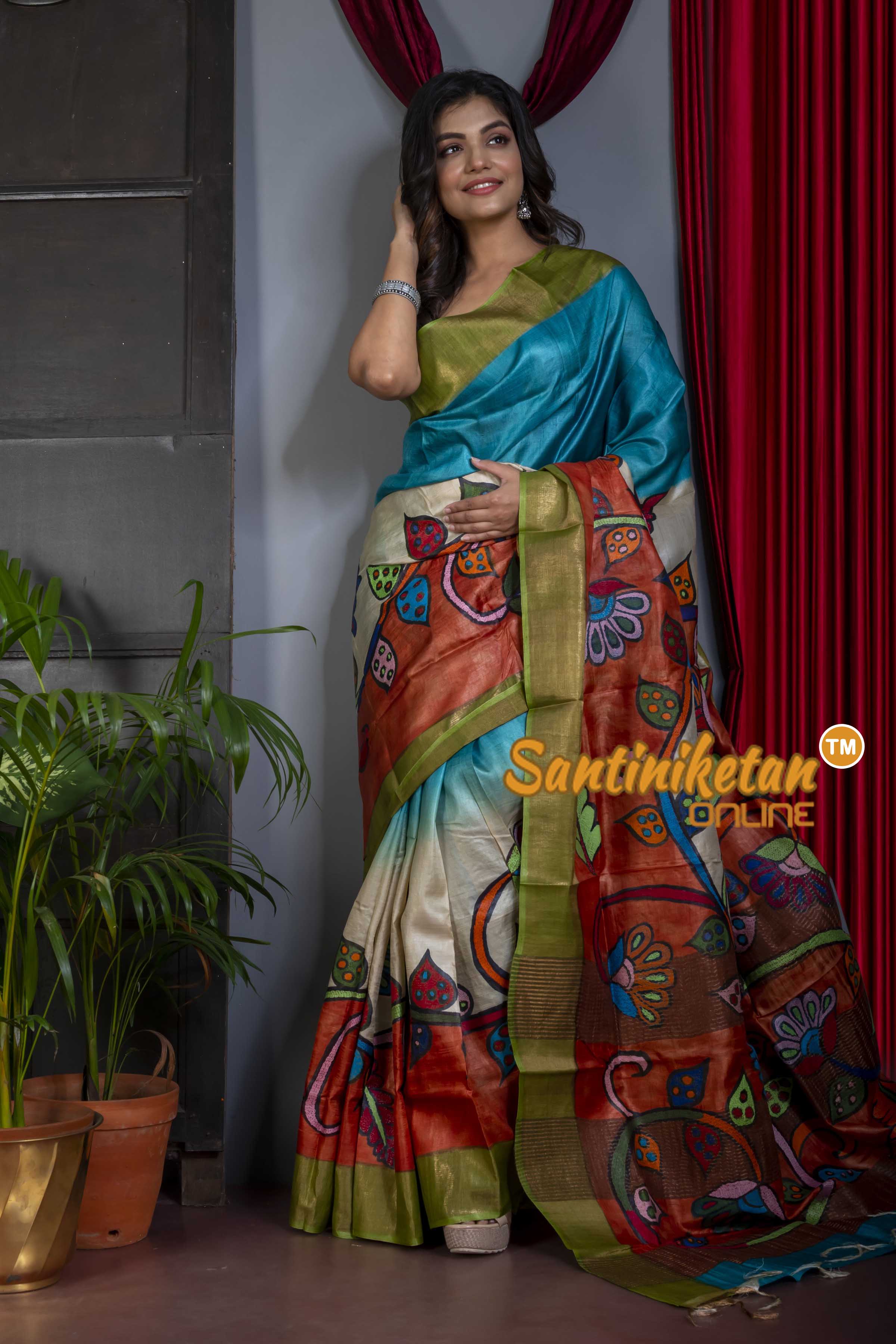 Zari Tussar Silk Painting Kantha Stitch Saree SN20220399