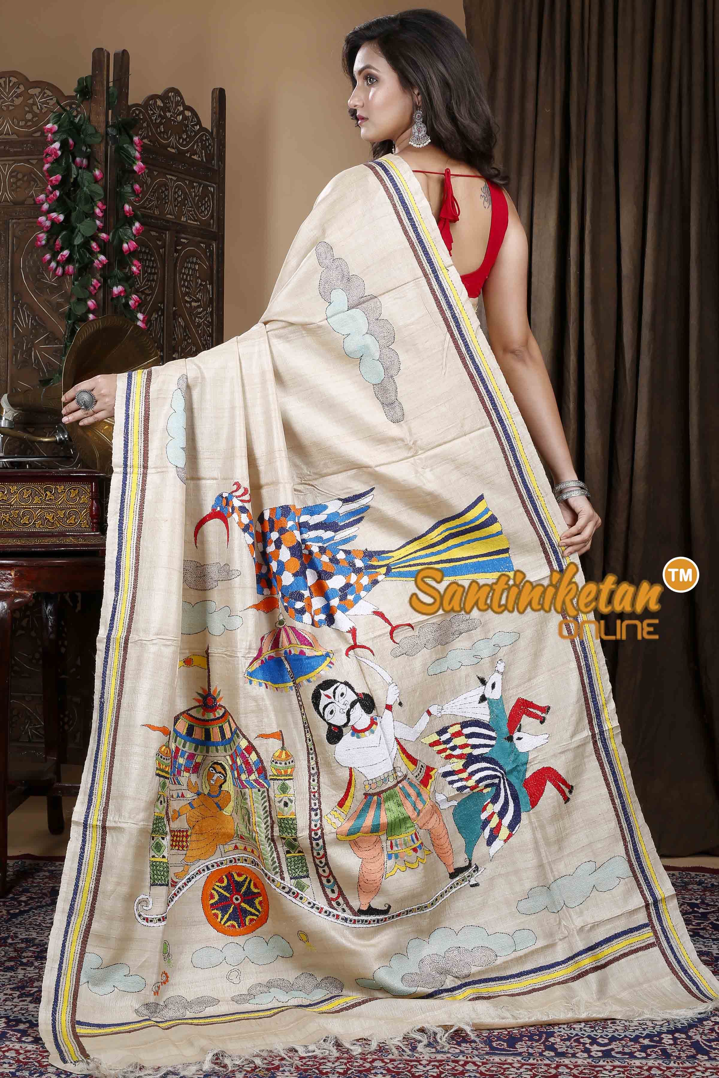 Gachi Tussar Silk Kantha Stitch Saree SN20239814