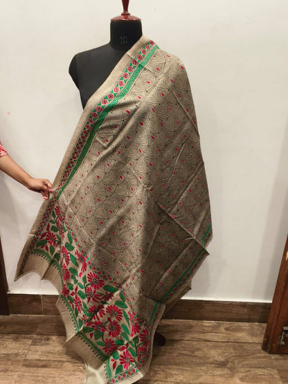 Pure Tussar Kantha Stitch Dupatta SN26KD96