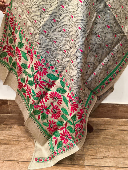 Pure Tussar Kantha Stitch Dupatta SN26KD96