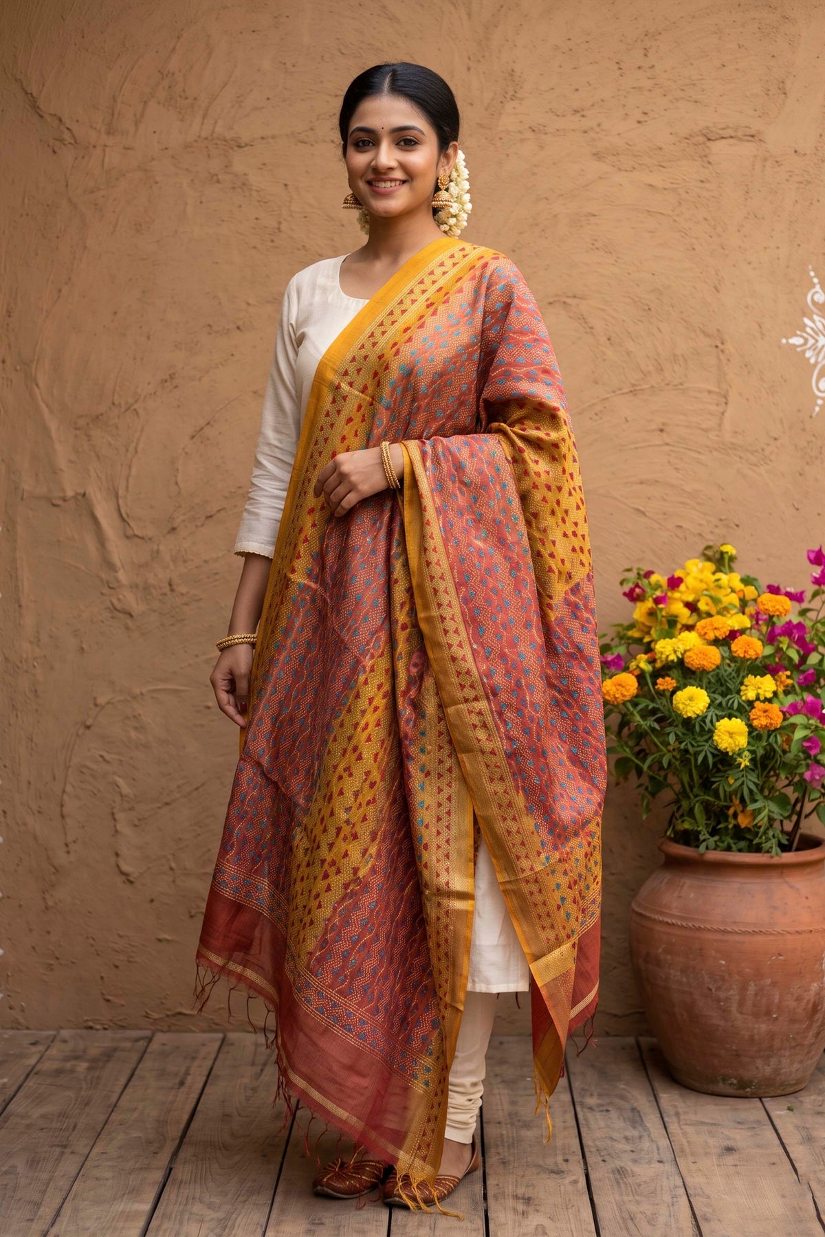 Pure Tussar Kantha Stitch Dupatta SN26KD97