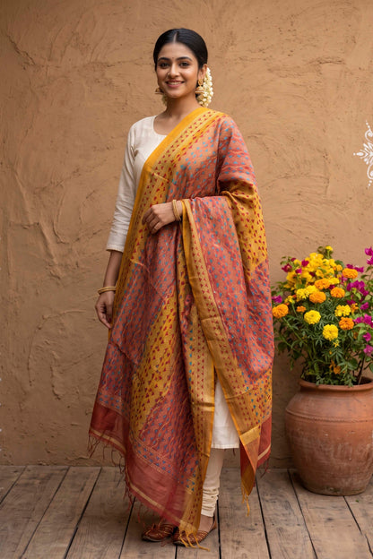 Pure Tussar Kantha Stitch Dupatta SN26KD97