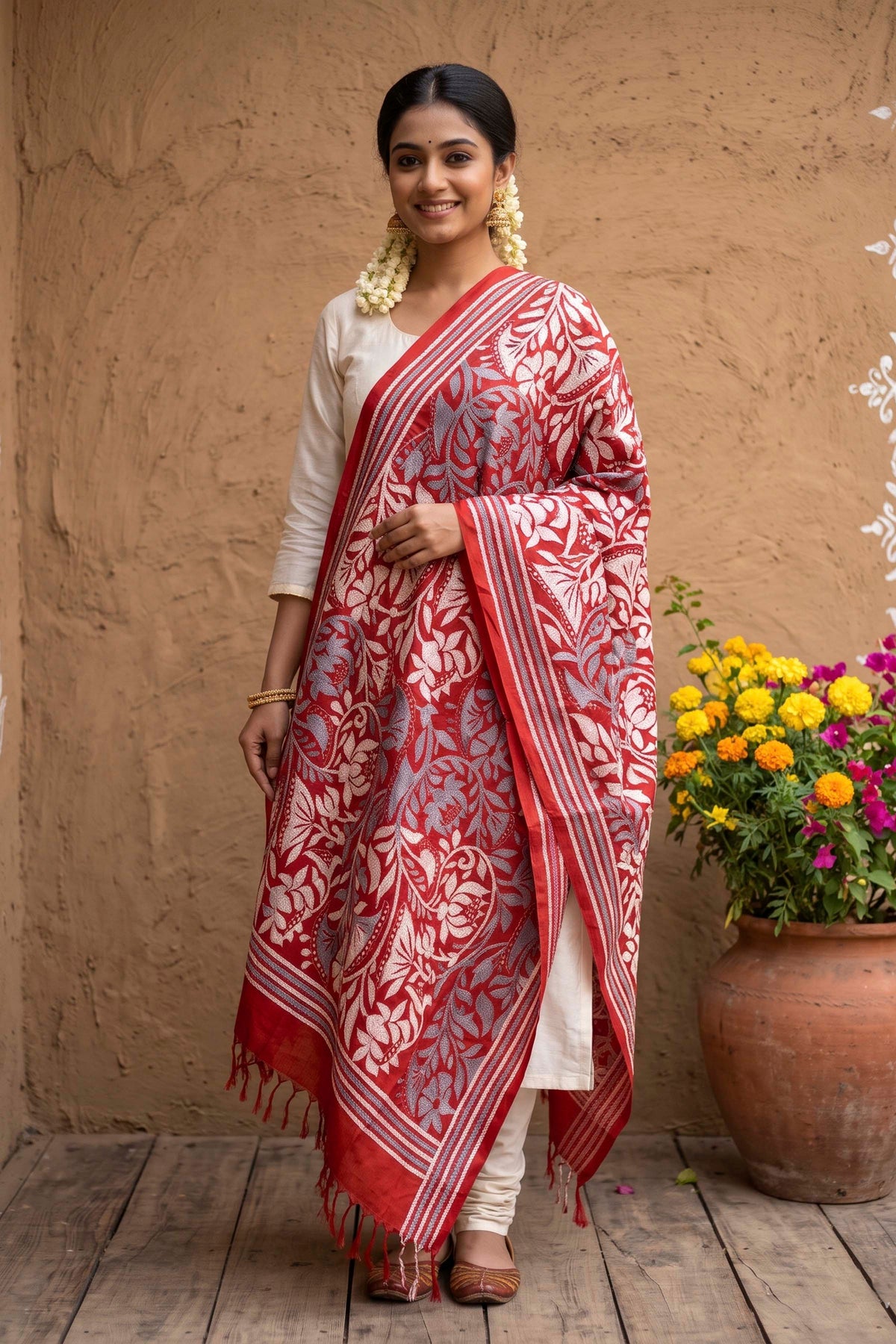 Pure Bangalore Silk Kantha Stitch Dupatta SN26KD99