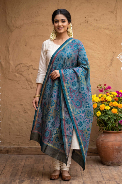 Pure Bangalore Silk Kantha Stitch Dupatta SN26KD104