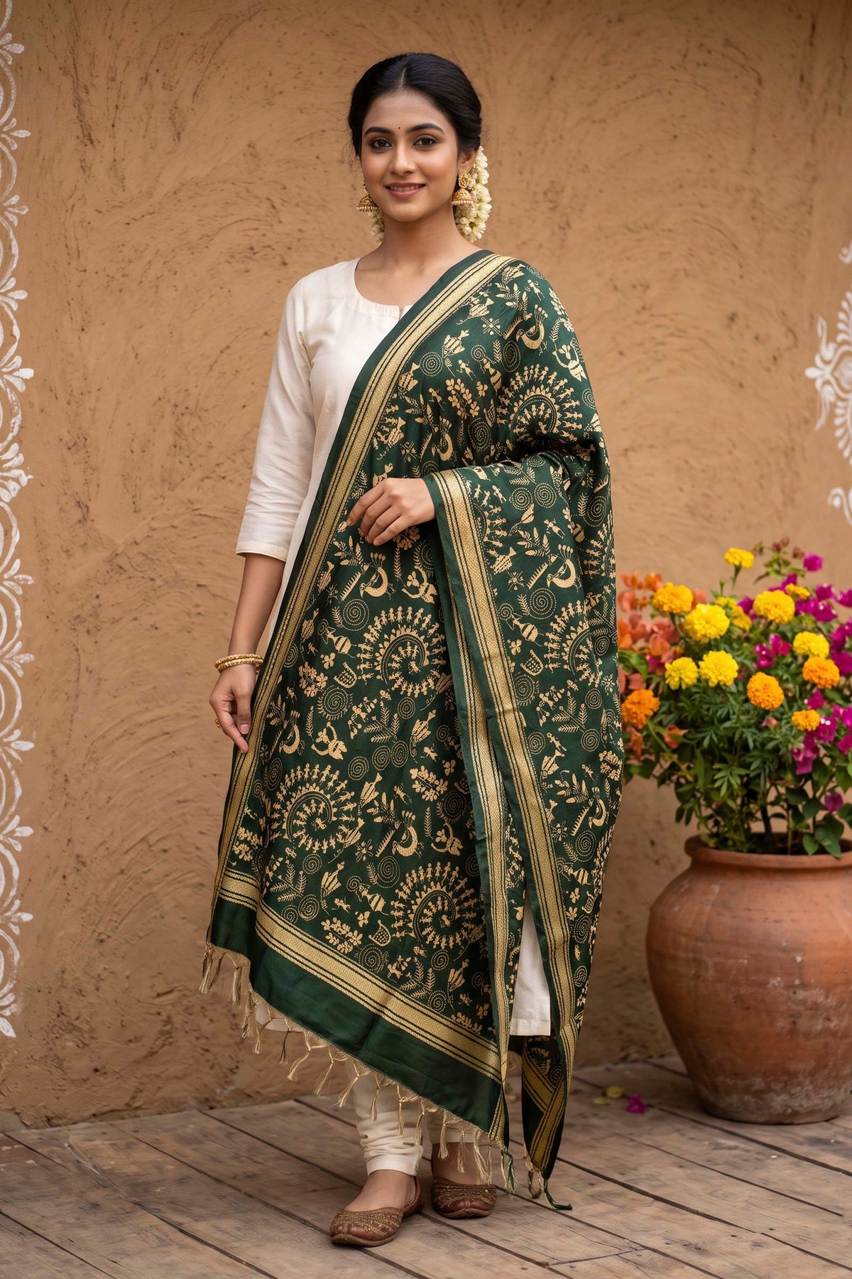Pure Bangalore Silk Kantha Stitch Dupatta SN26KD107