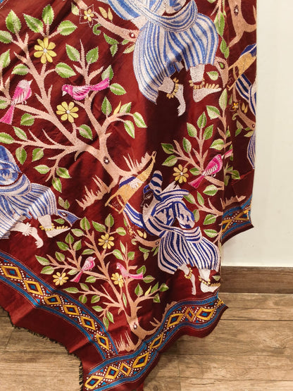 Pure Bangalore Silk Kantha Stitch Dupatta SN26KD110