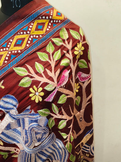Pure Bangalore Silk Kantha Stitch Dupatta SN26KD110