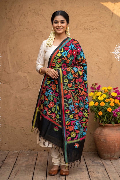 Pure Bangalore Silk Kantha Stitch Dupatta SN26KD111