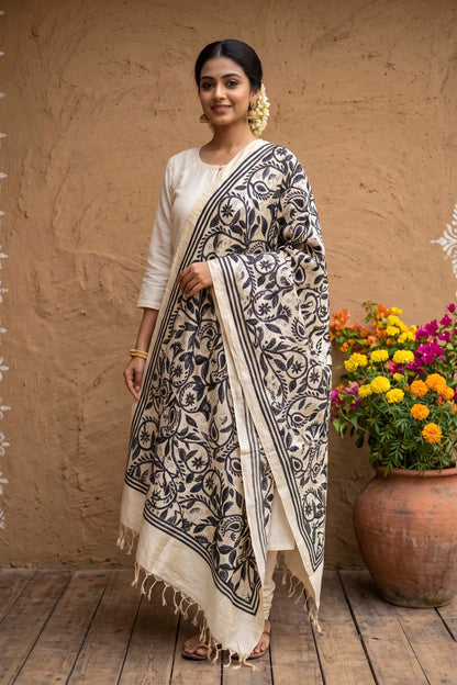 Tussar Kantha Stitch Dupatta SN26KD113