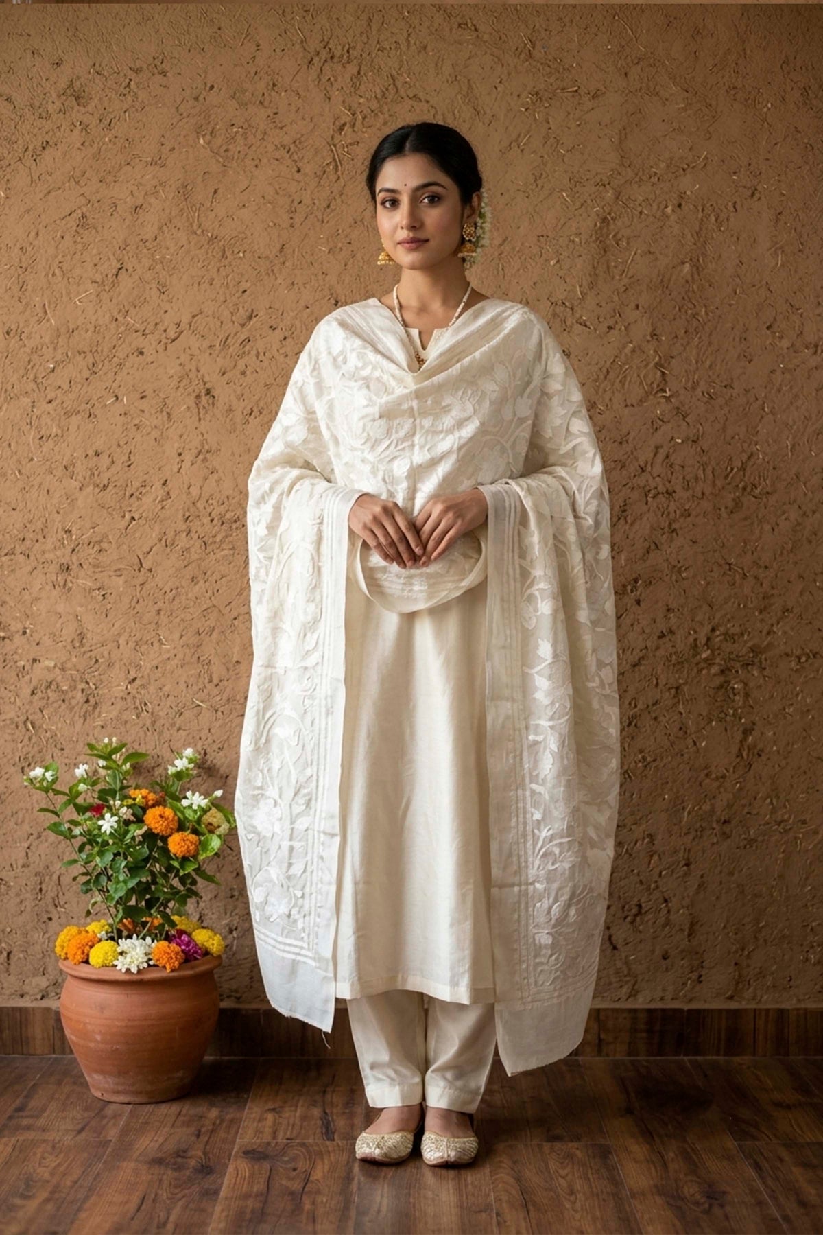 Tussar Kantha Stitch Dupatta SN26KD117
