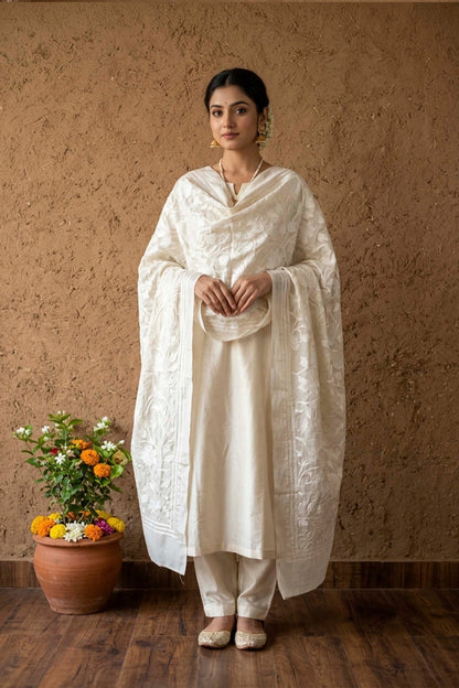 Tussar Kantha Stitch Dupatta SN26KD117