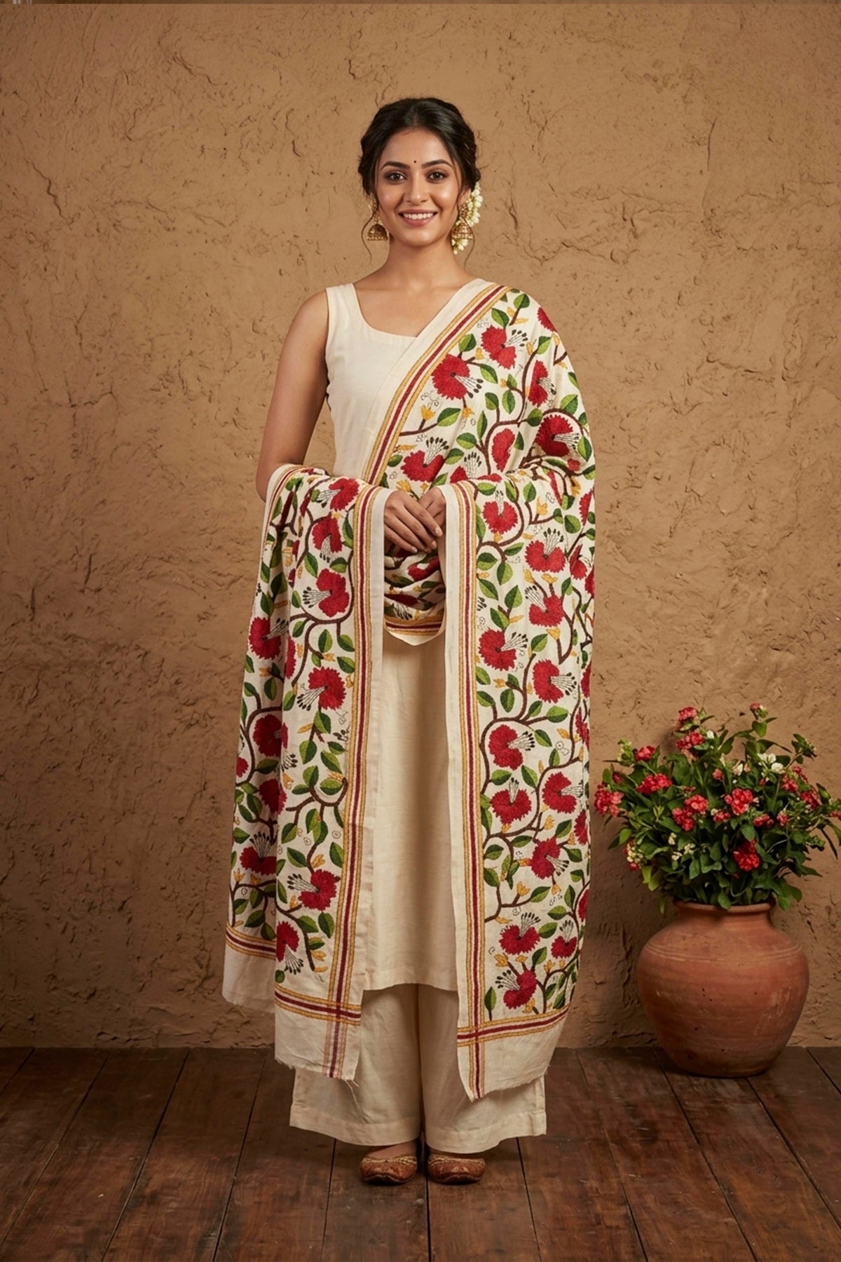 Tussar Kantha Stitch Dupatta SN26KD118