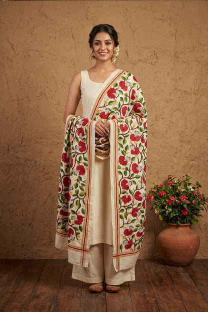 Tussar Kantha Stitch Dupatta SN26KD118