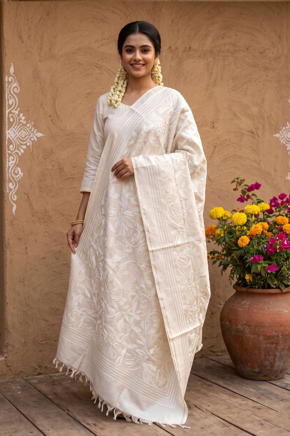 Tussar Kantha Stitch Dupatta SN26KD119