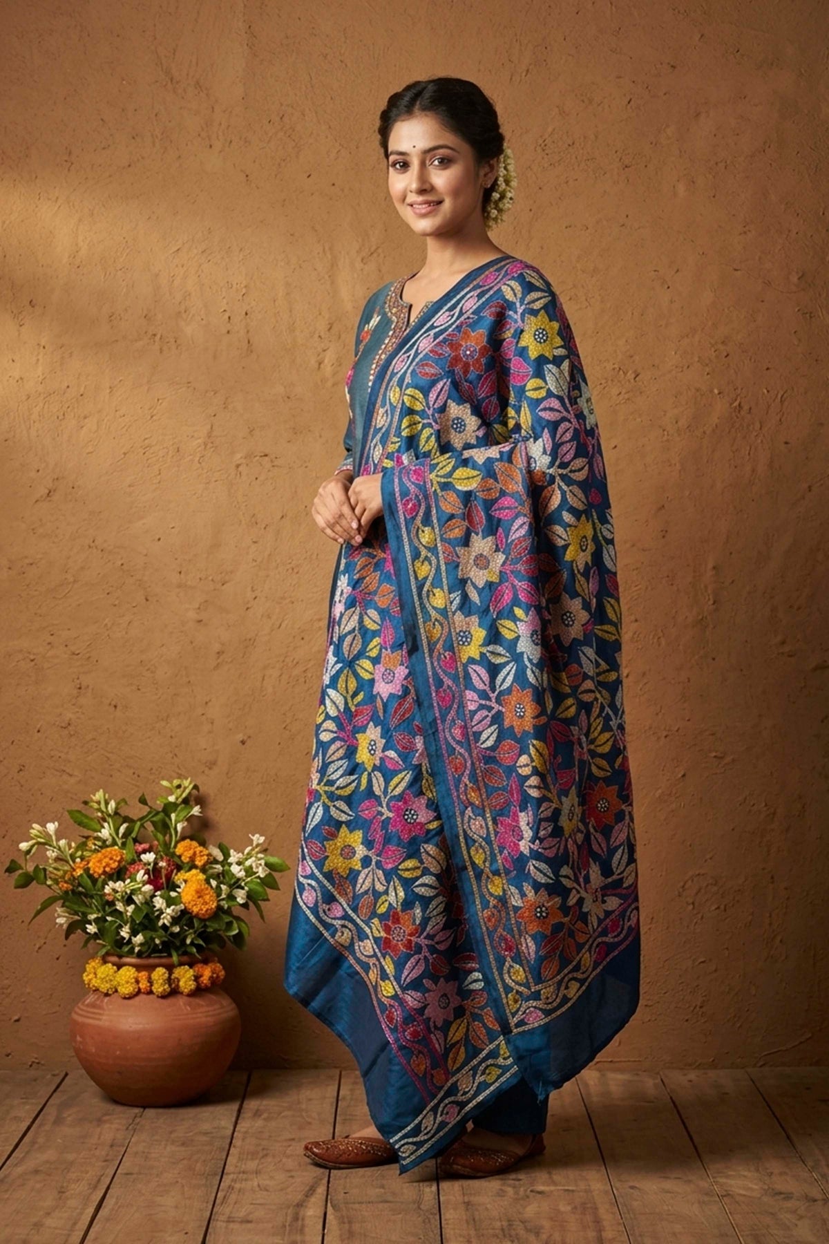 Pure Bangalore Silk Kantha Stitch Dupatta SN26KD122