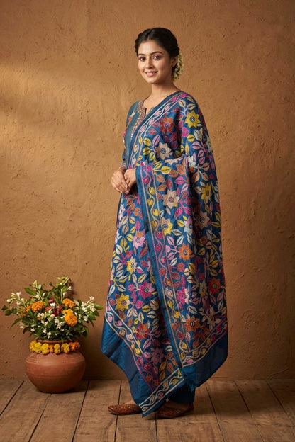 Pure Bangalore Silk Kantha Stitch Dupatta SN26KD122