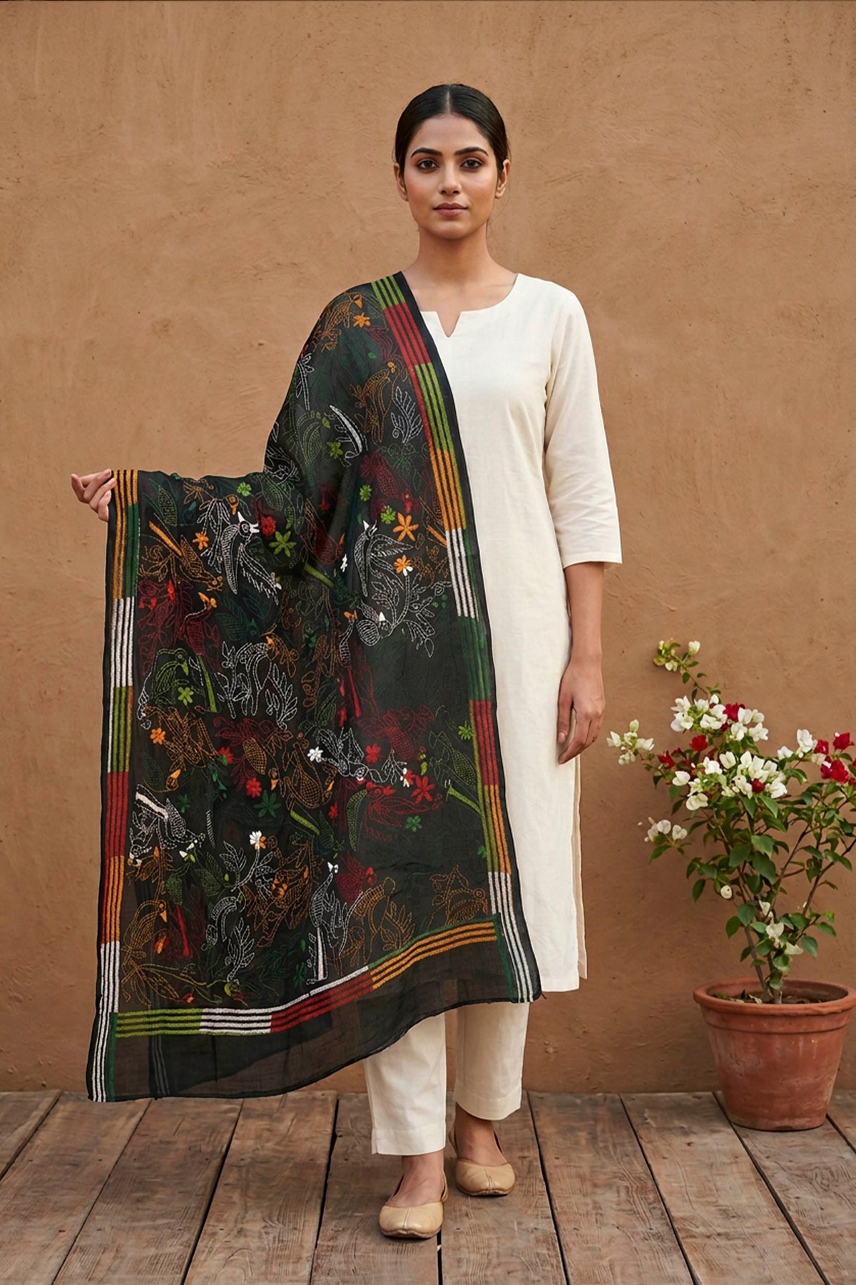 Cotton Kantha Stitch Dupatta SN26KD181